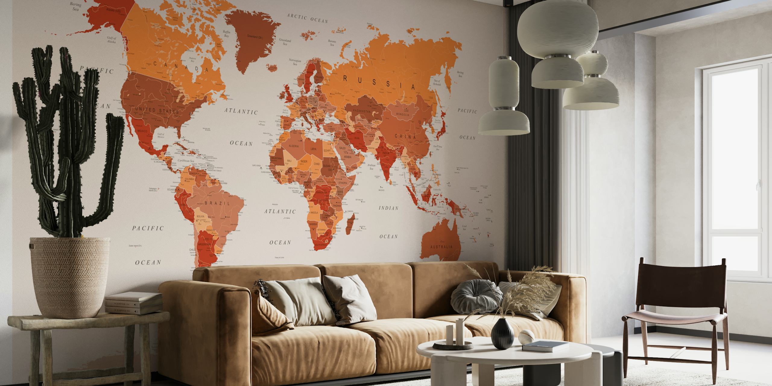World Map Burnt Orange tapeta w pokoju