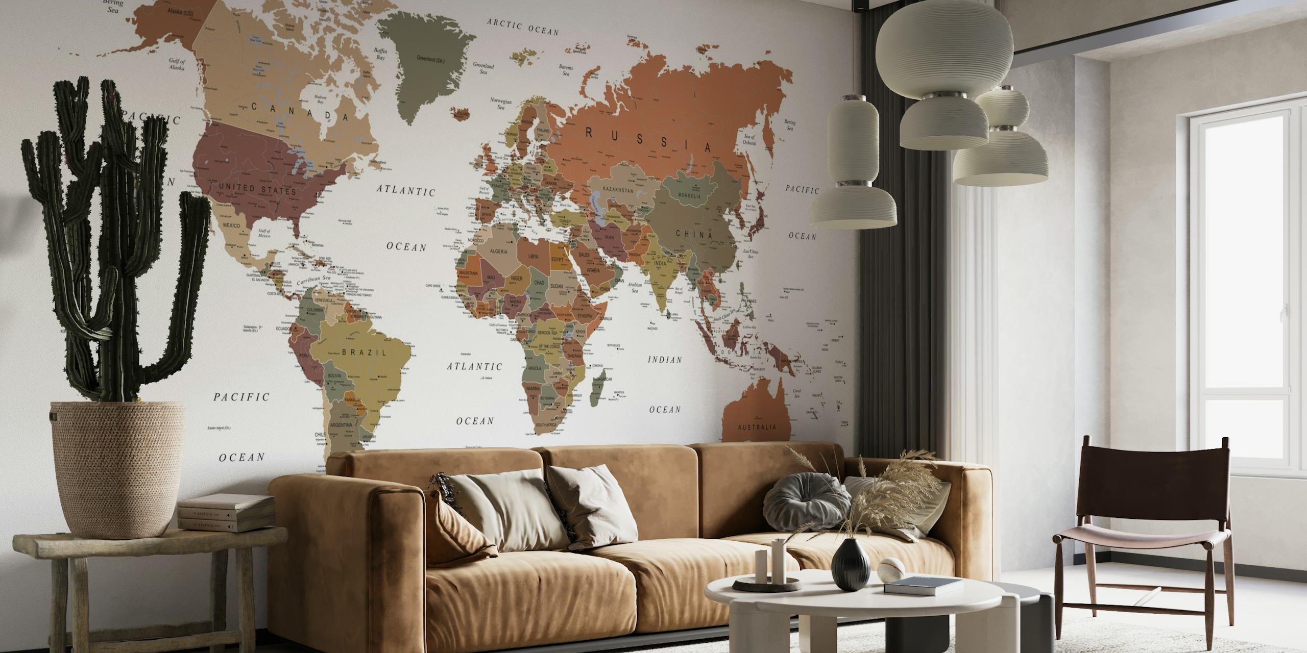 World Map Earthy Tones behang