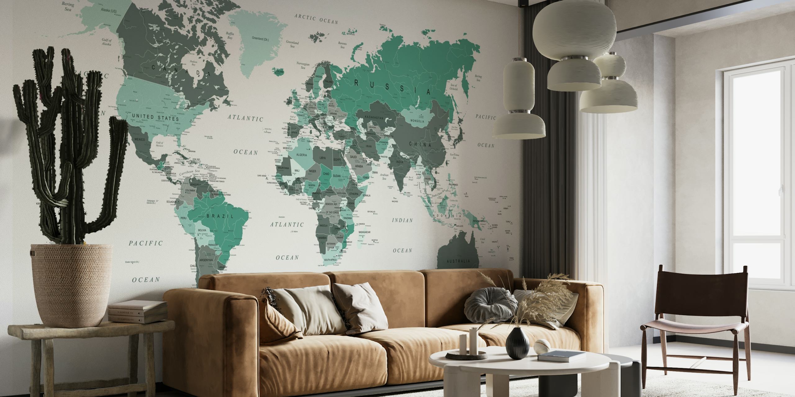 World Map Forest Green tapete