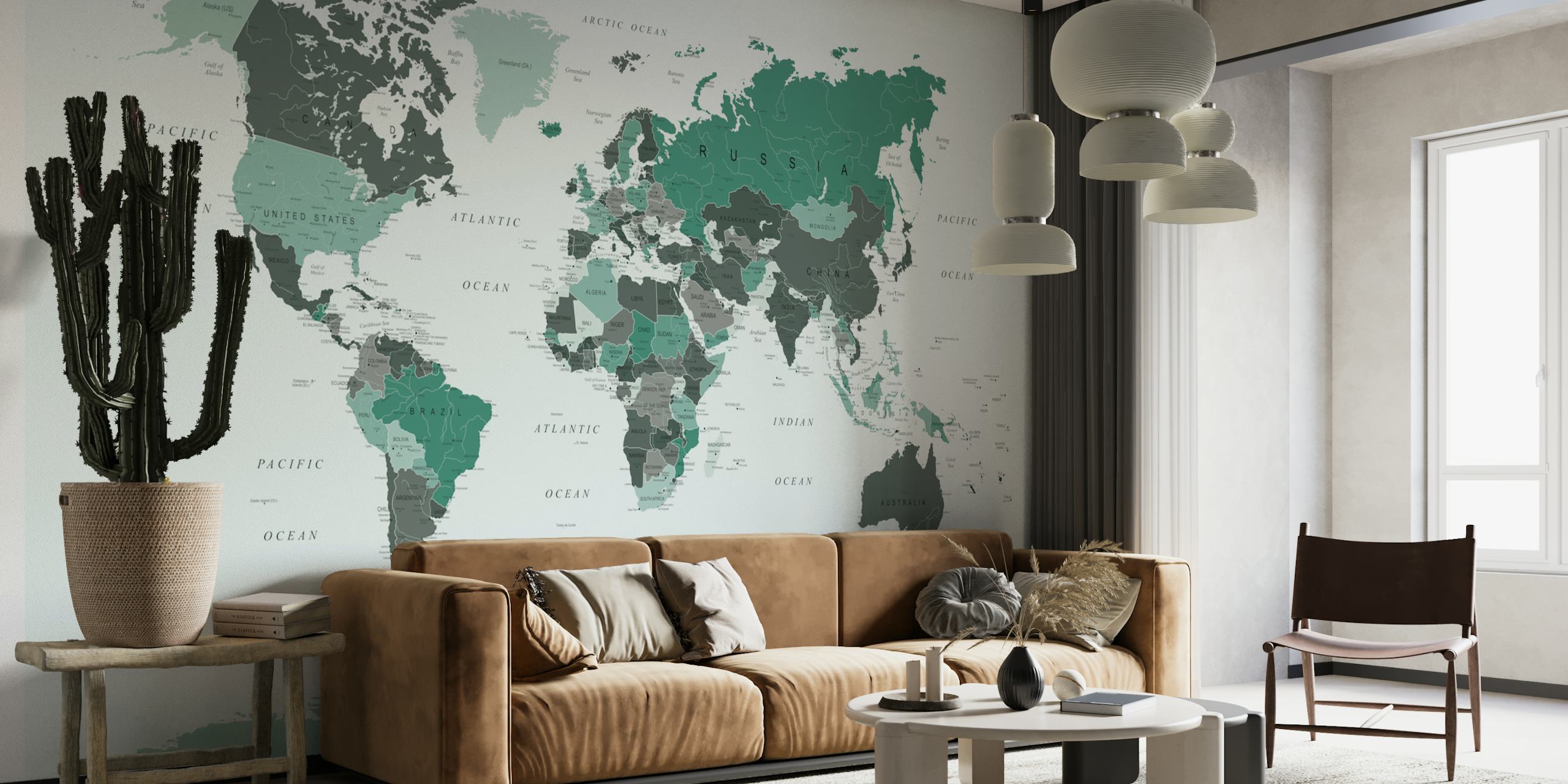 World Map Hunter Green wallpaper in a room