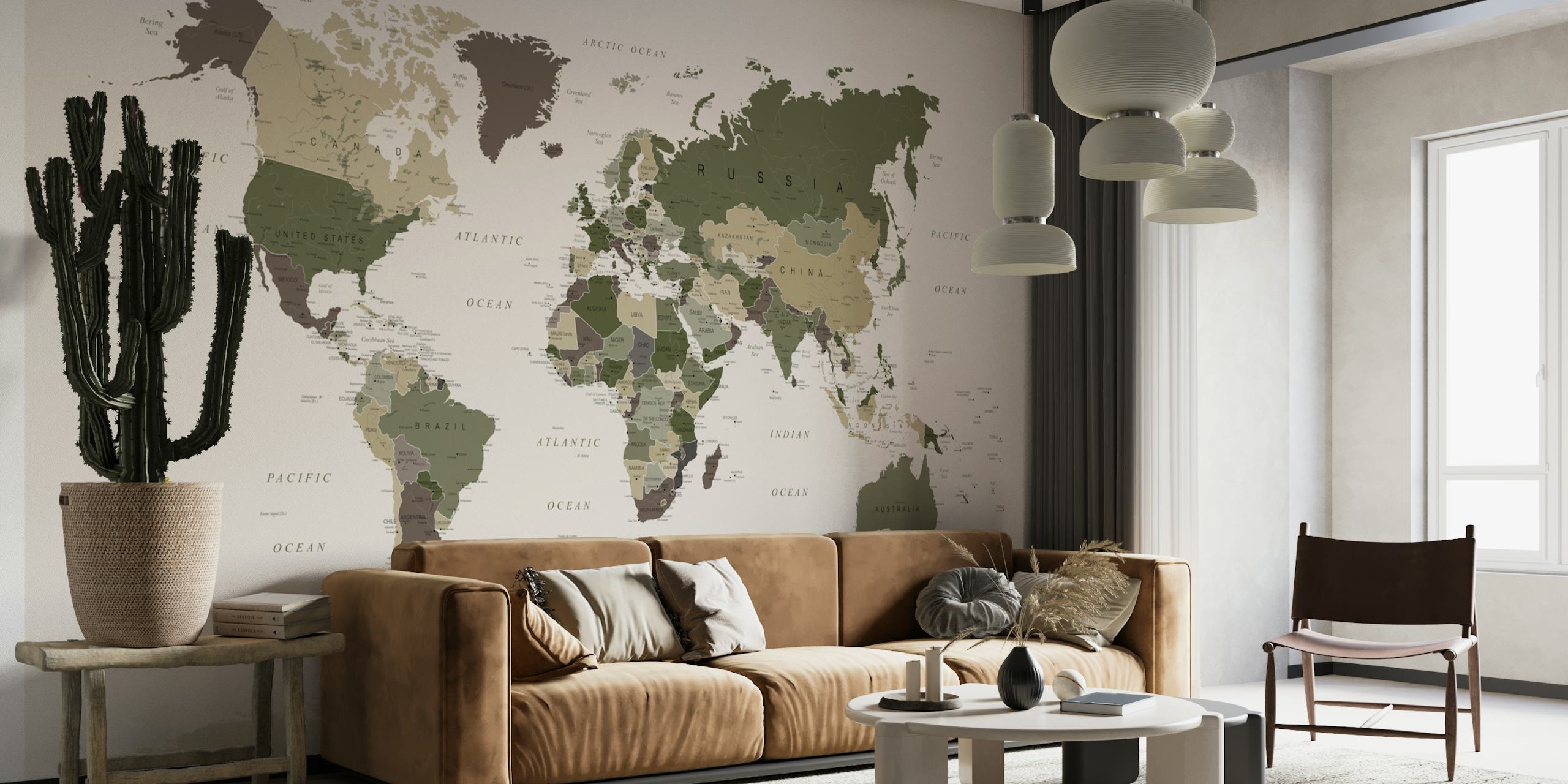 Carta da parati World Map Camouflage in un ambiente di stanza