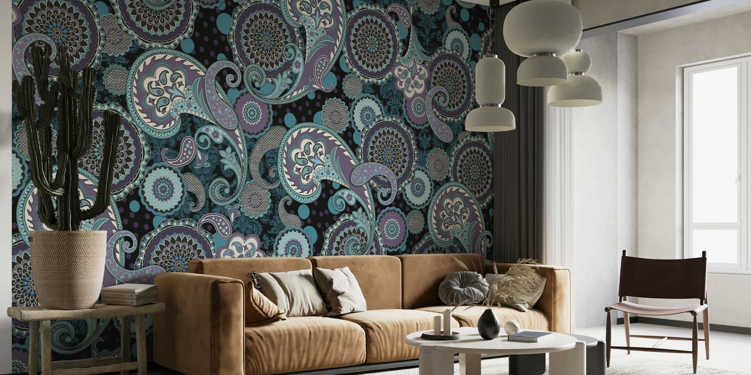 Paisley Mandala purple teal L wallpaper