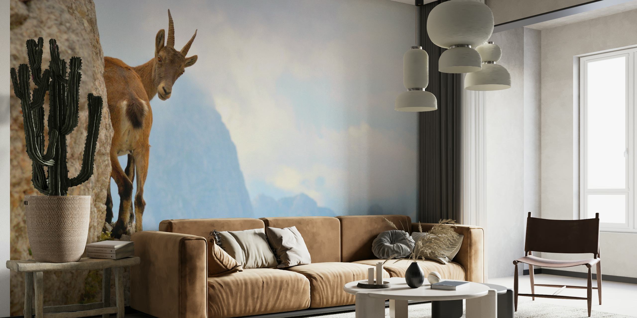 Mountain goat on cliff wall mural