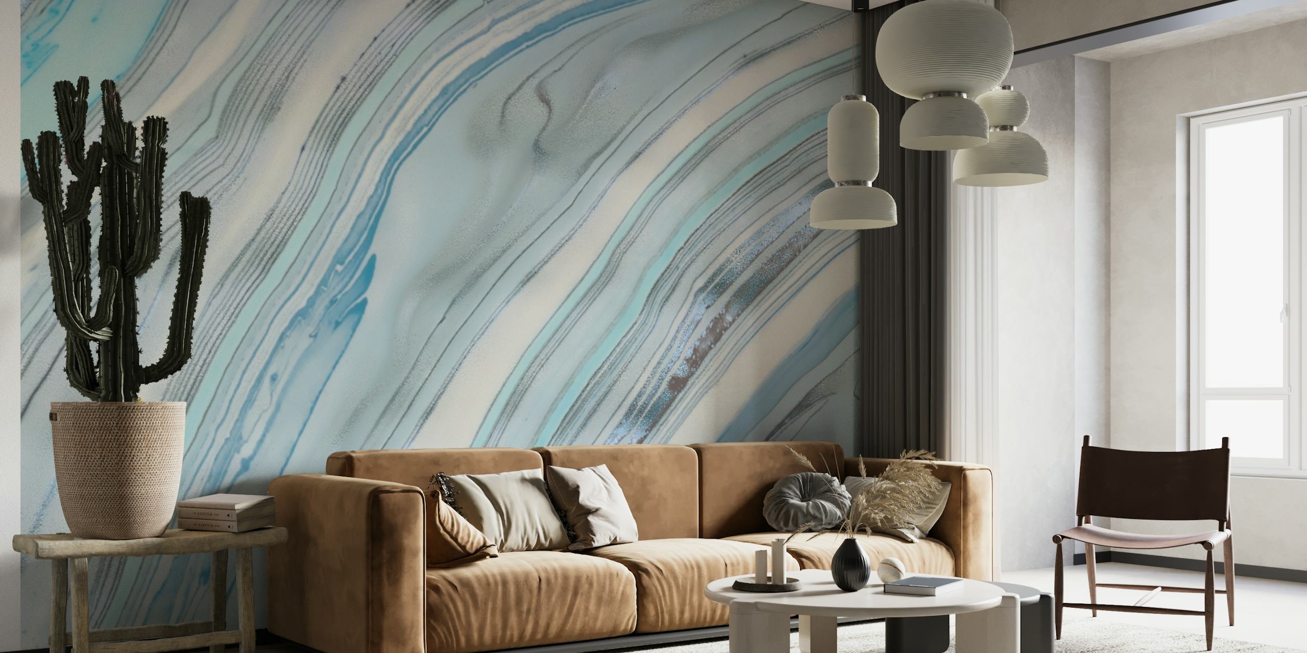 Soft Blue Aqua Marble Elegance papel de parede