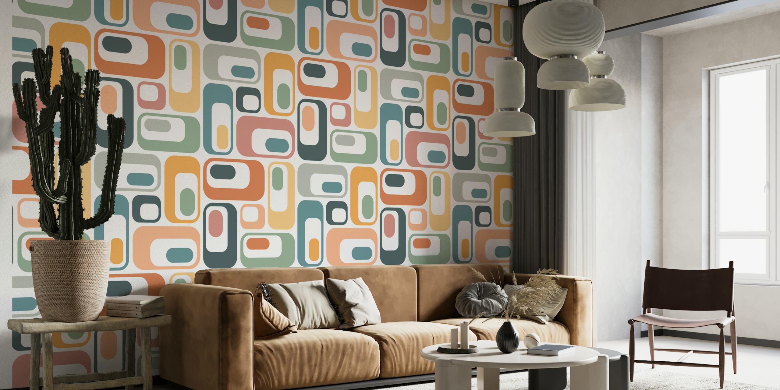 Geometric retro ovals in pastel colors wallpaper