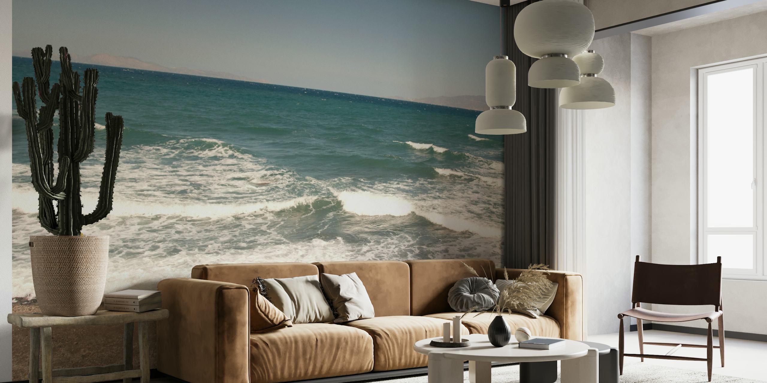 Santorini Crashing Waves wall mural with clear blue sea and foamy waves