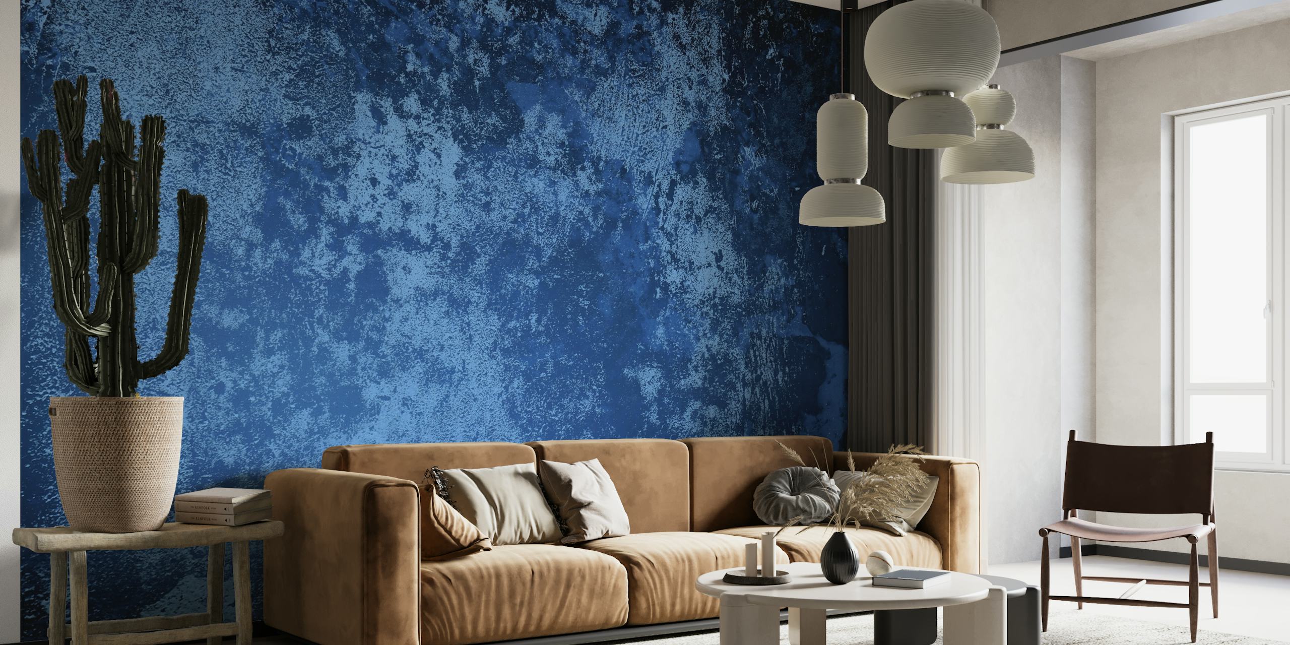 Concrete texture in royal blue wallpaper