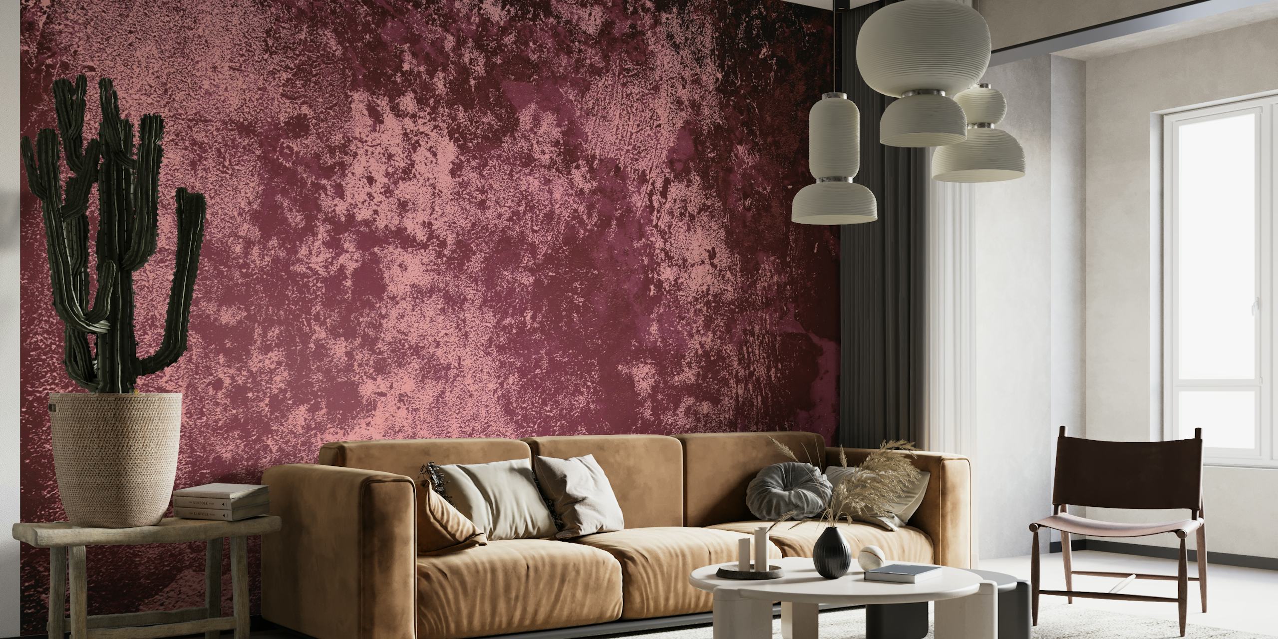 Abstrakti viininpunainen betonikuvioinen seinämaalaus