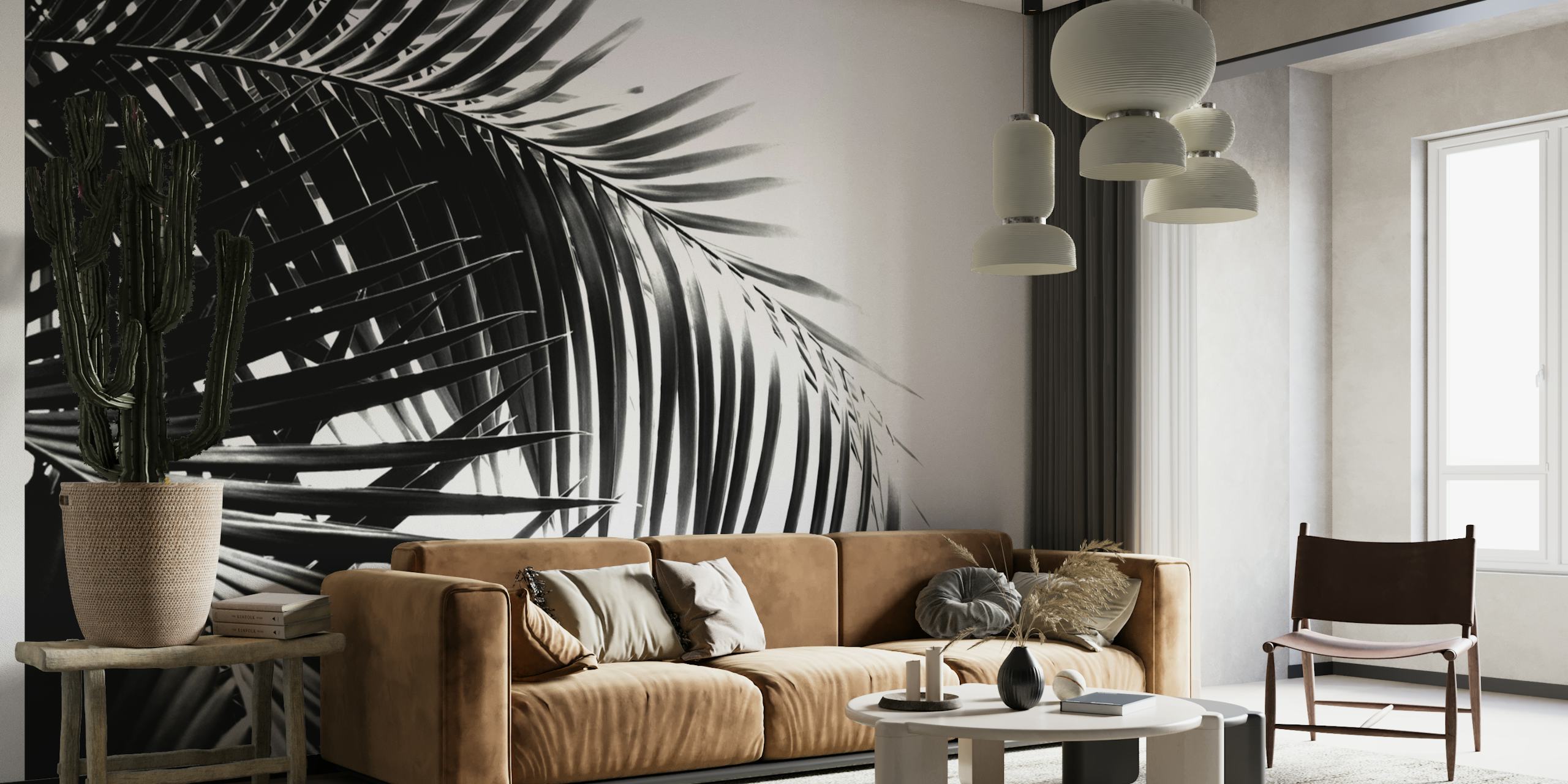 Palm Leaves Black White 3 wallpaper