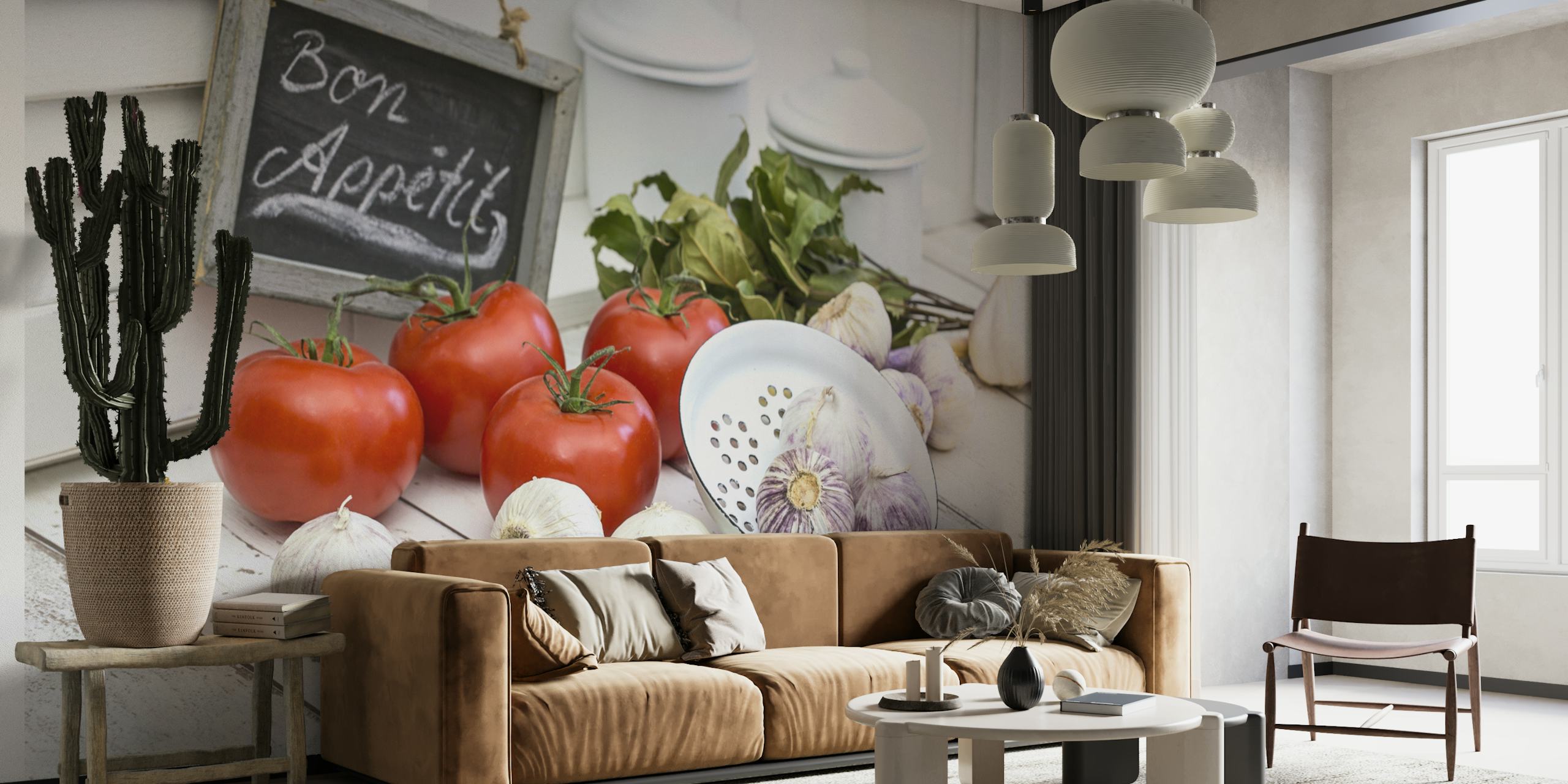 Mediterranean food still life wallpaper design