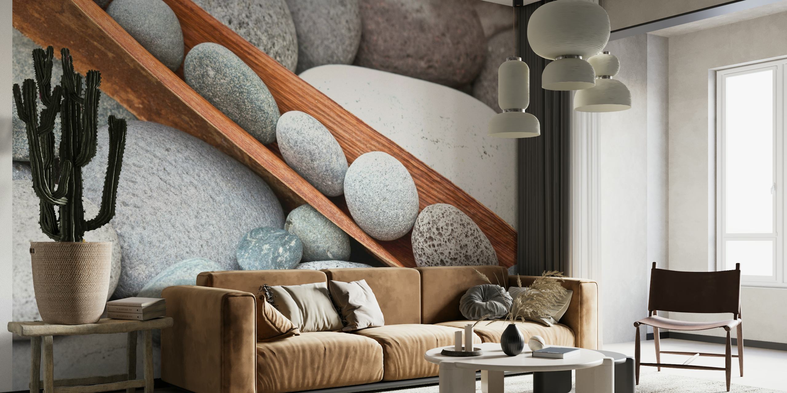 Grey pebble stones wall mural for a calming room atmosphere
