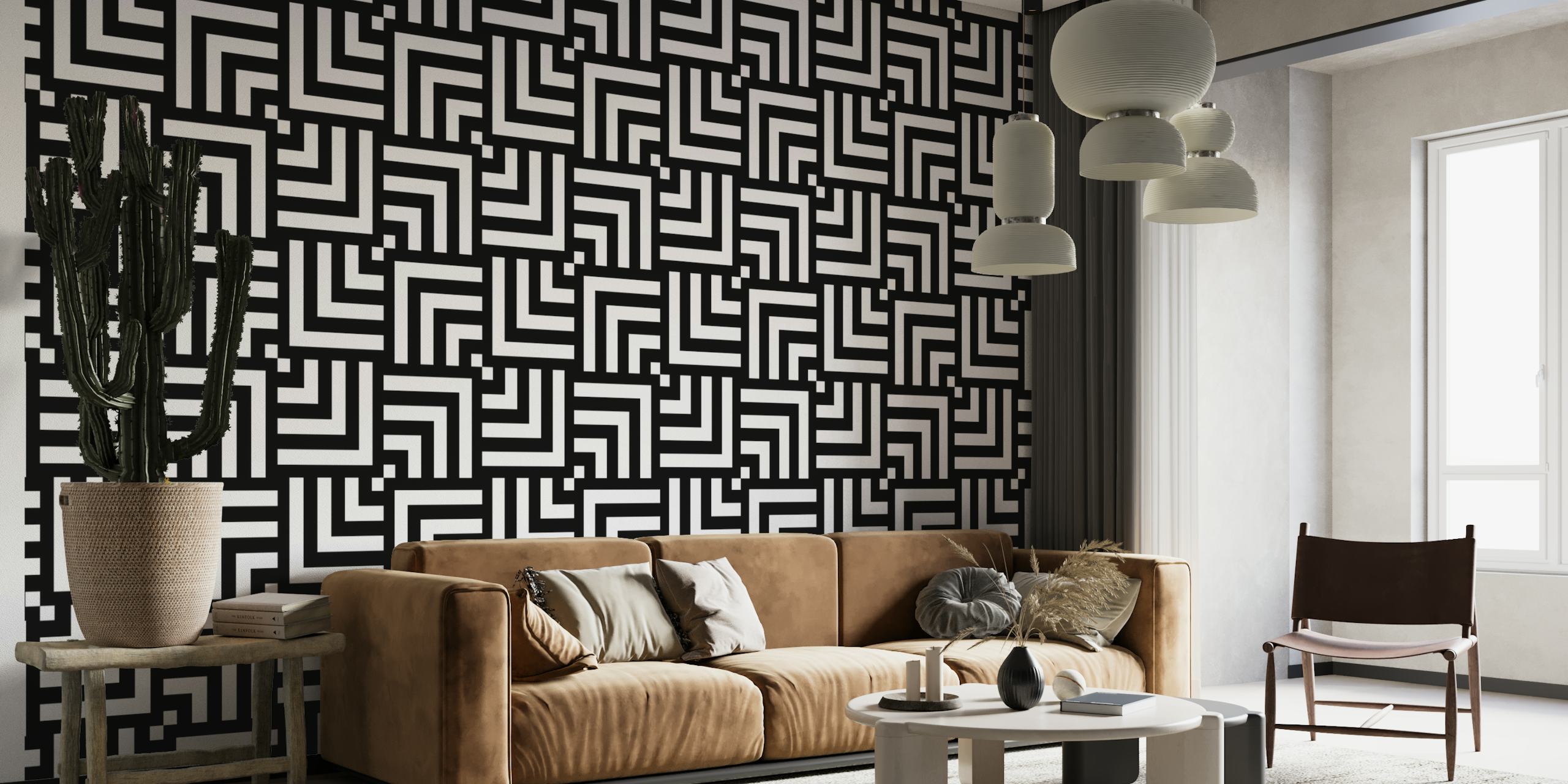 Optical Illusion Tapetdesign in Schwarz und Weiß
