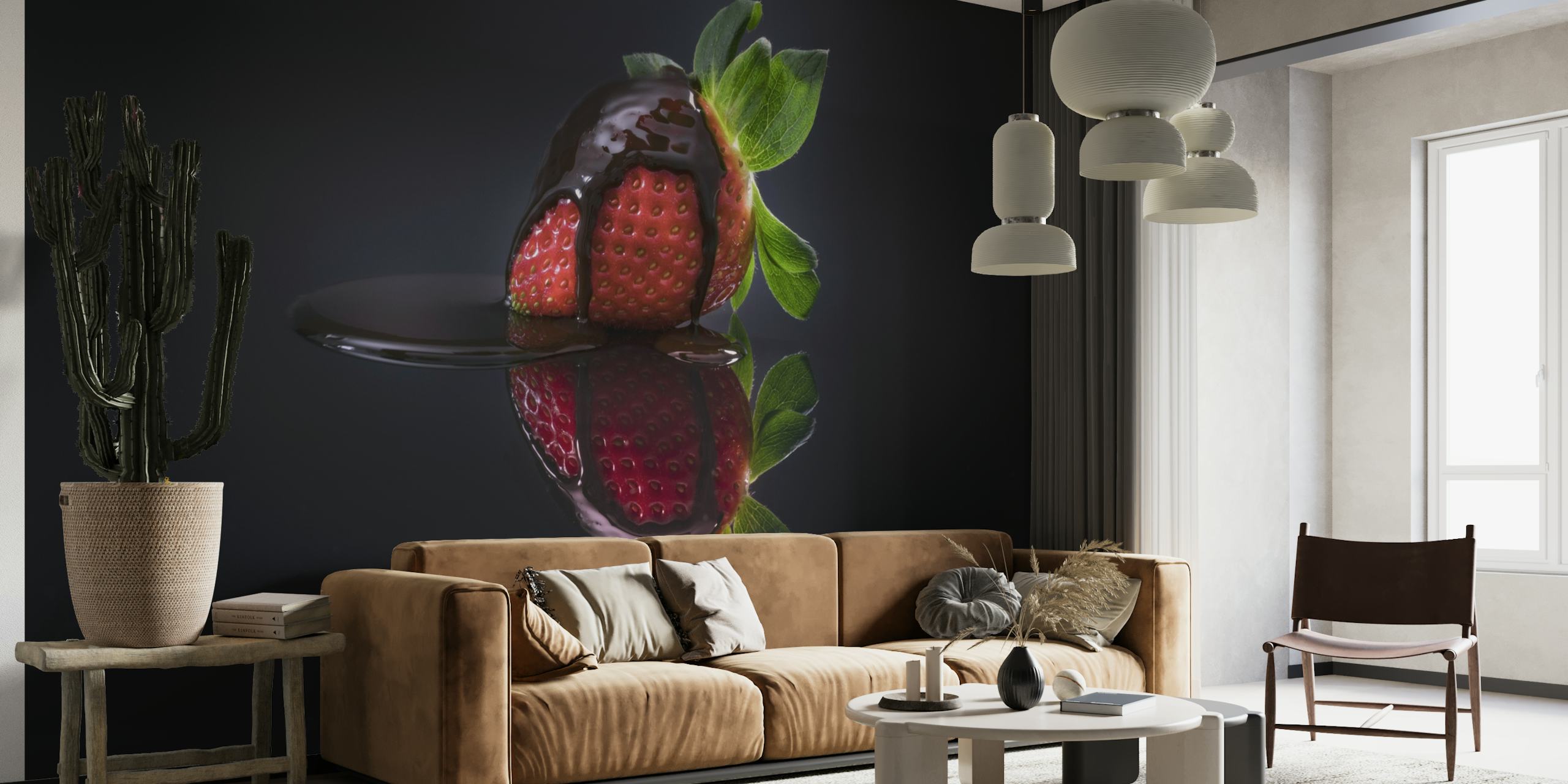 Fotobehang van rijpe aardbeien met donkere achtergrond