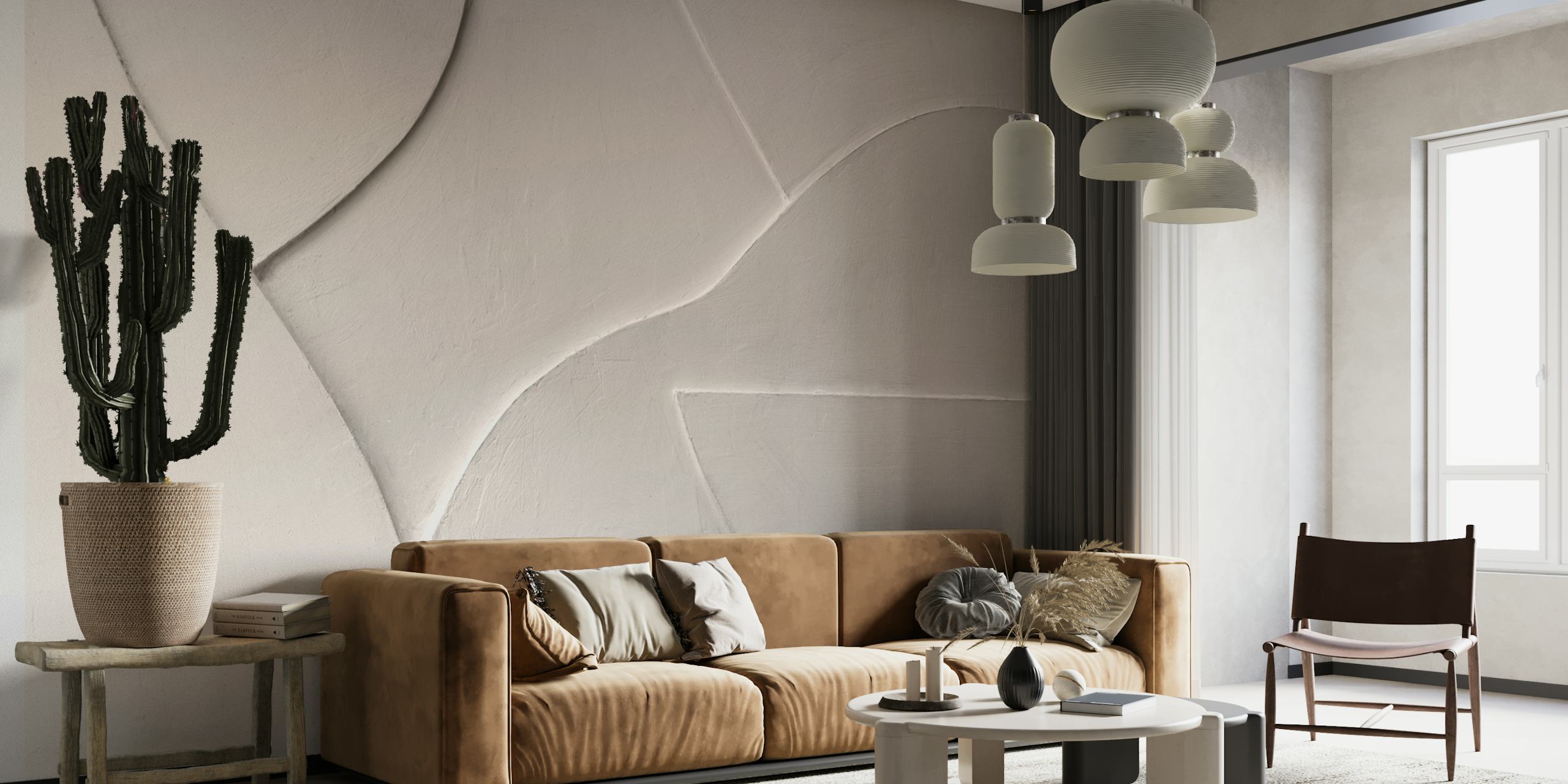 Geometric pattern in textured white wallpaper