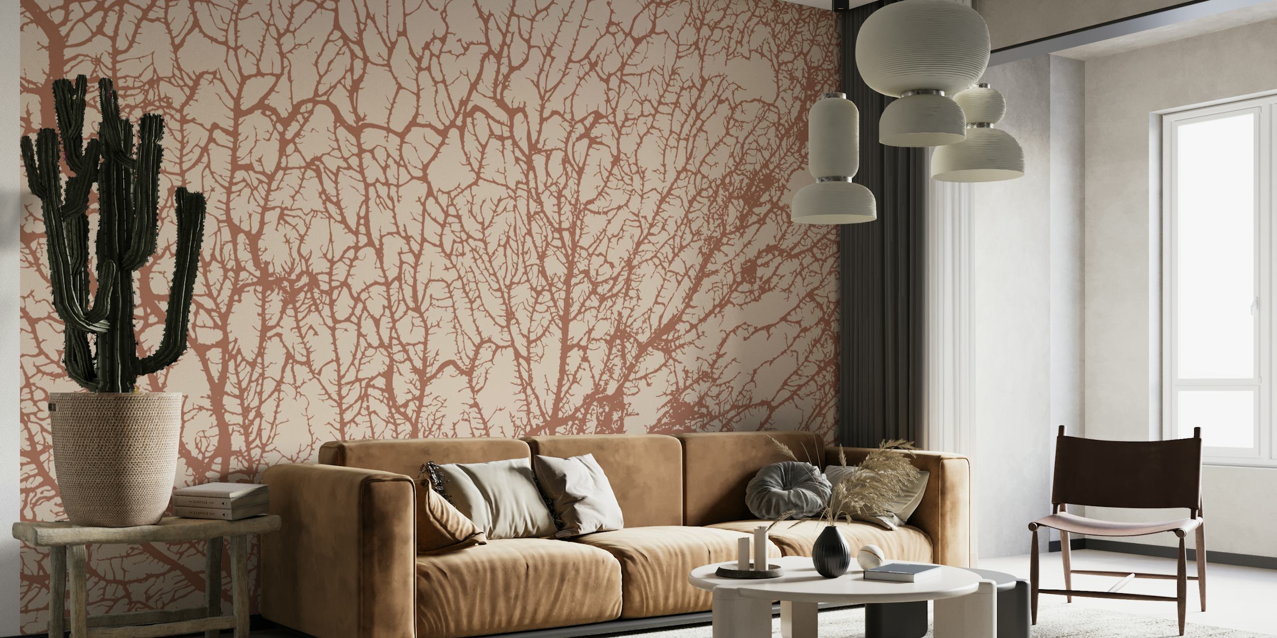 Carta da parati Beige caldo e Brown Tree Branch