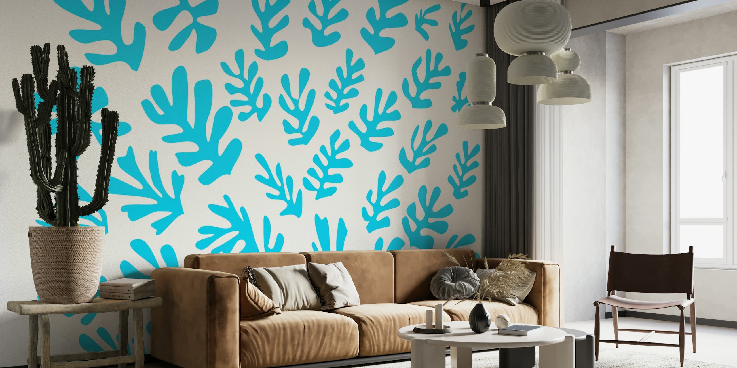 Matisse Style Aqua Leaves papiers peint