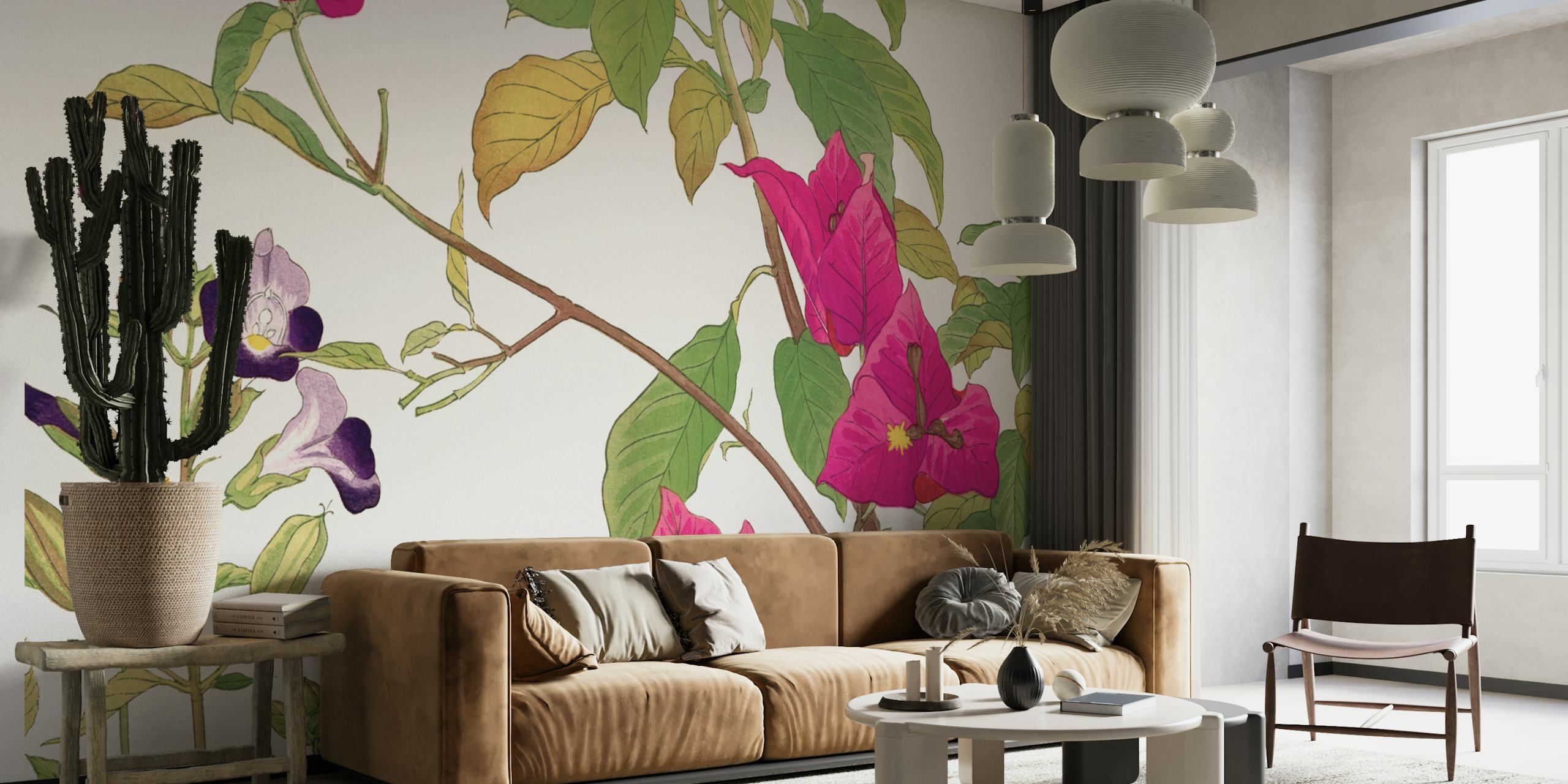 Ταπετσαρία Delicate Japan Floral σε ρύθμιση δωματίου