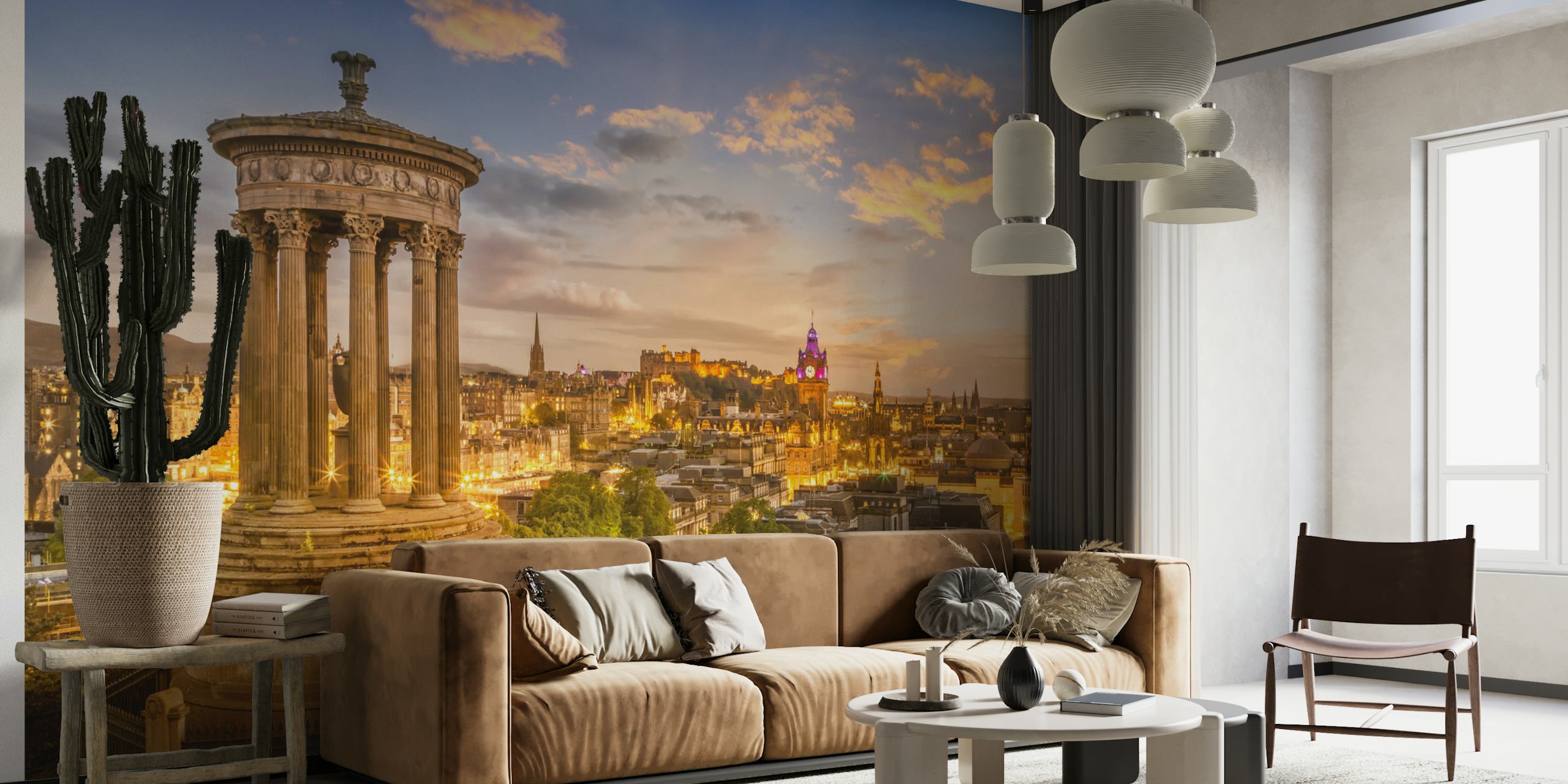 Edinburgh skyline wall mural with sunset