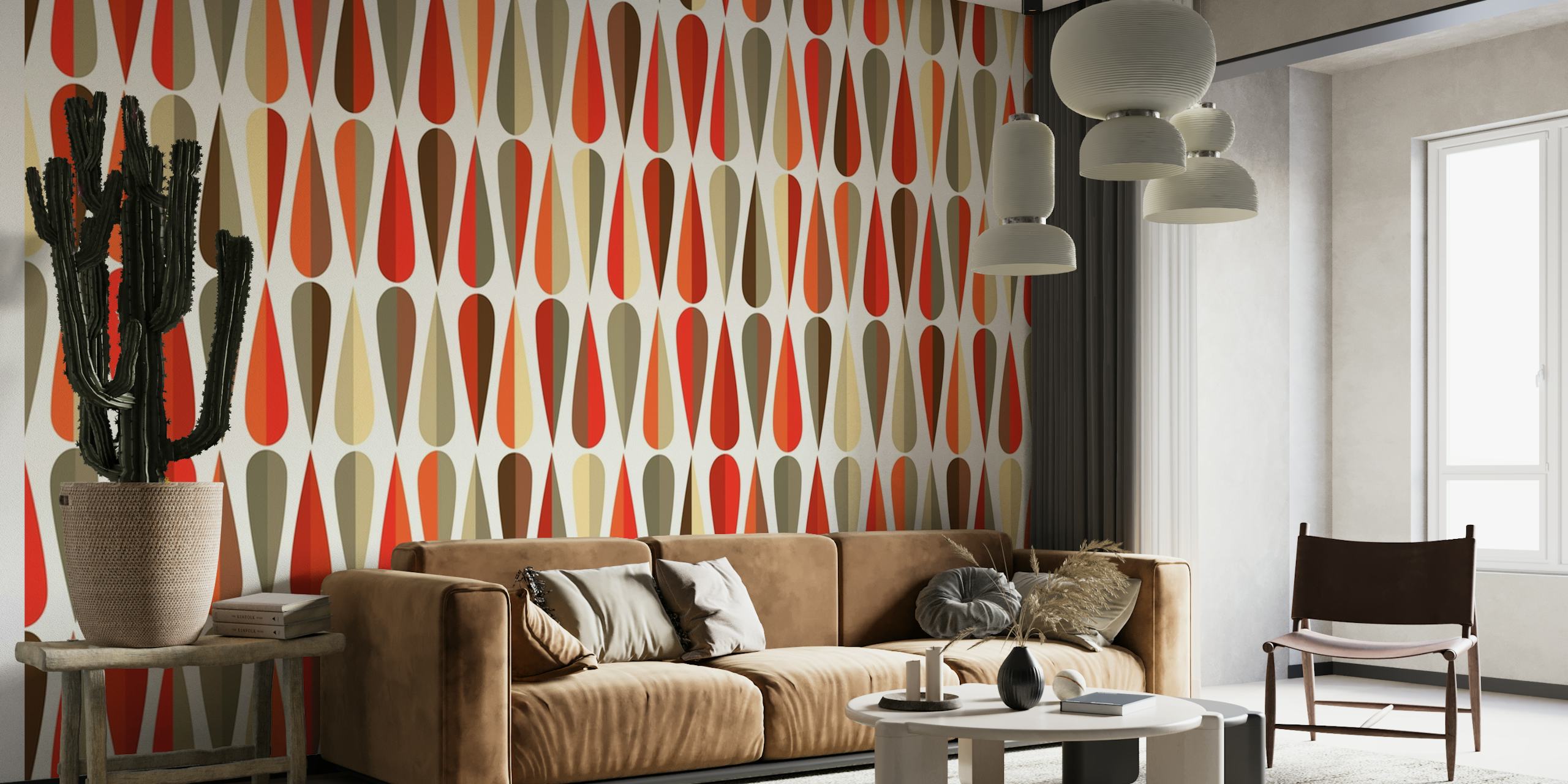 Mid century olive red wallpaper