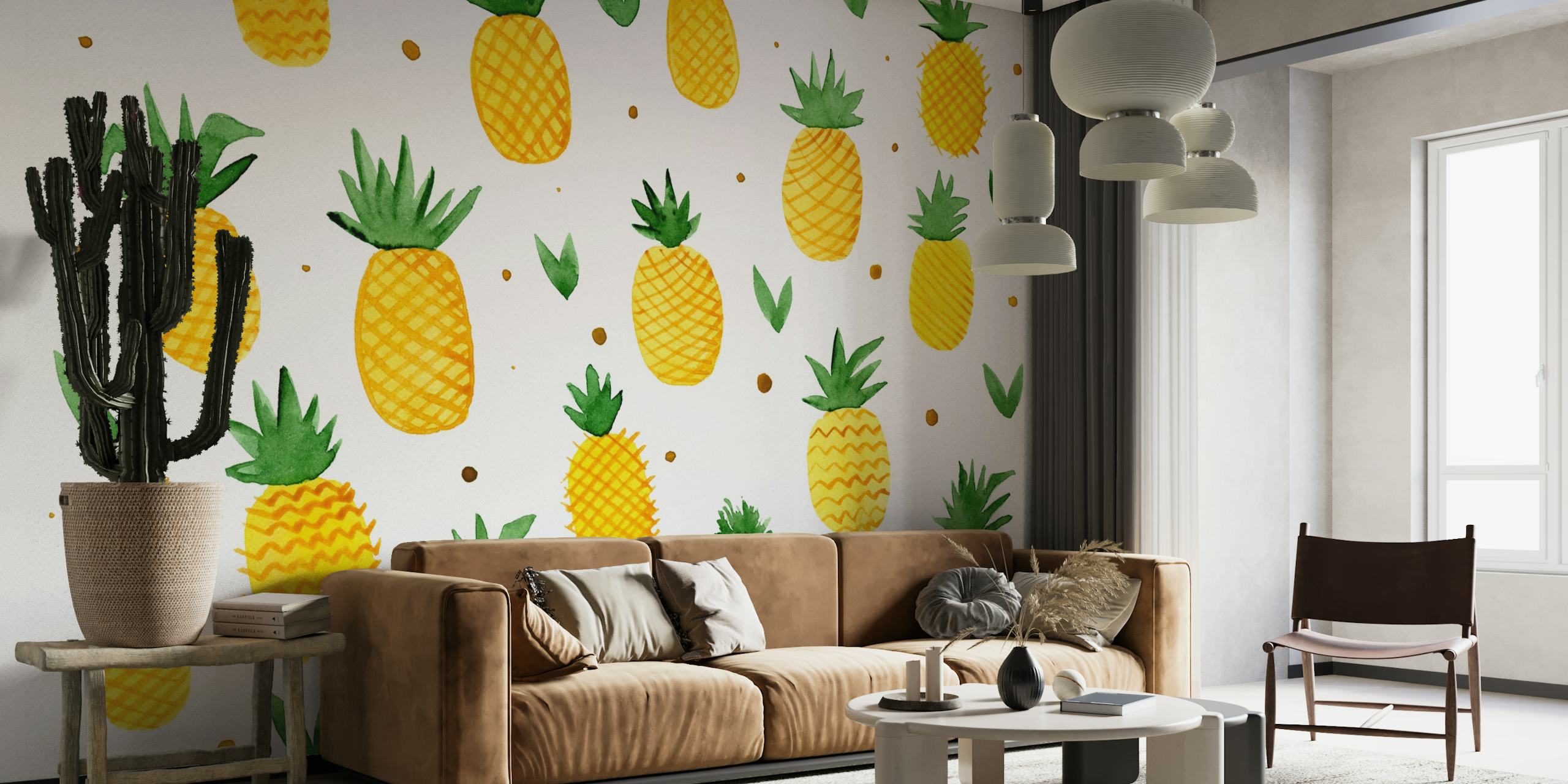 Watercolor pineapples behang