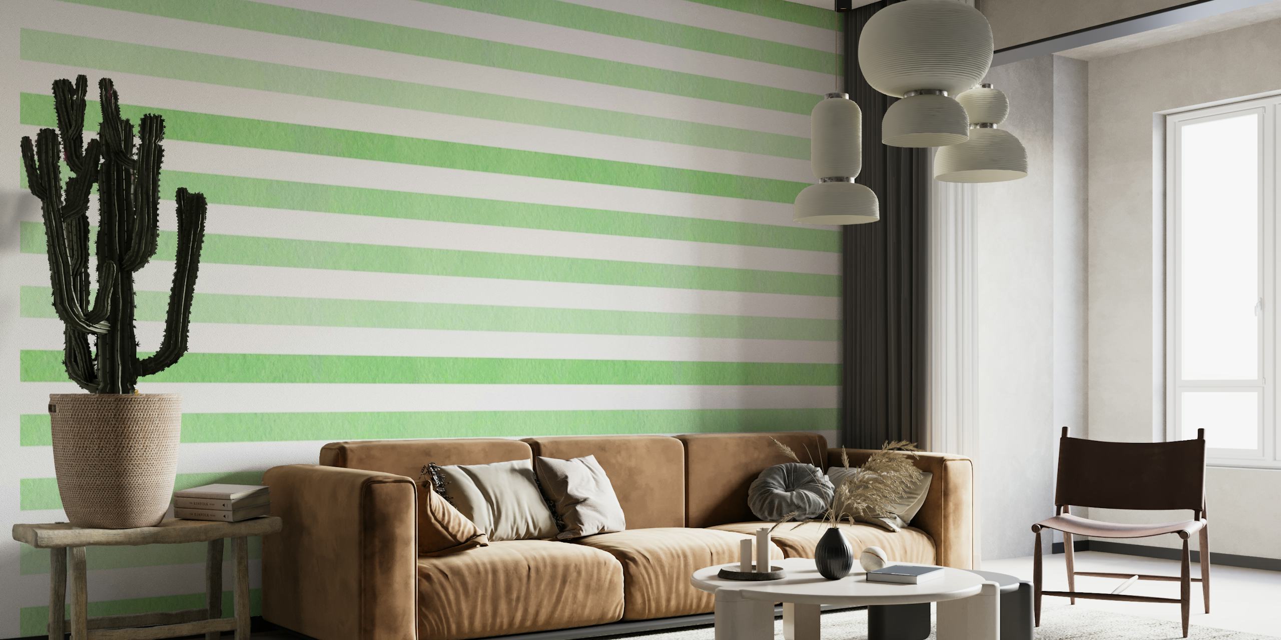 Mint Green Striped Tapetti Huoneessa