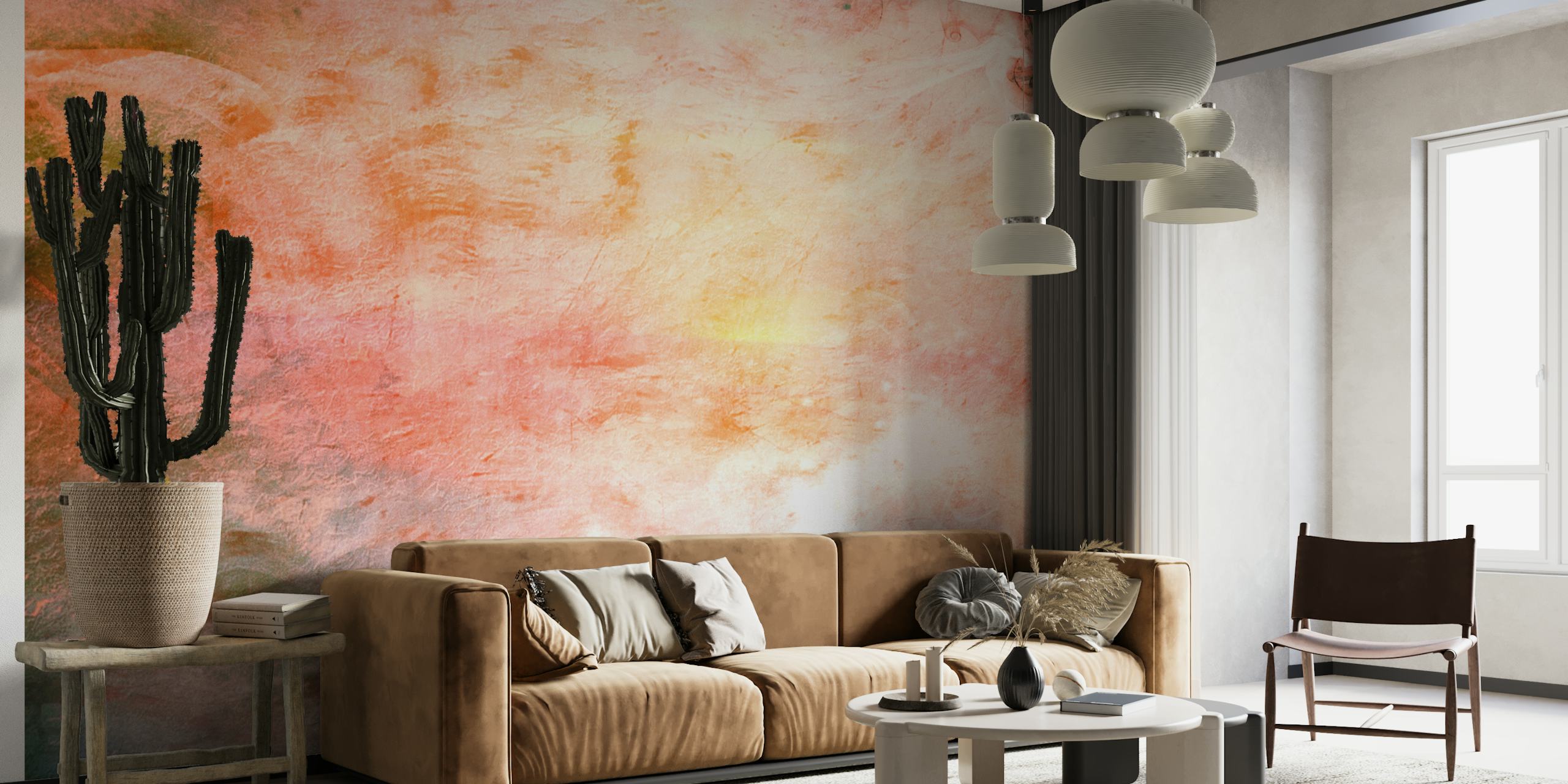 Abstract textured wallpaper in soft grunge colors of peach, green, and white