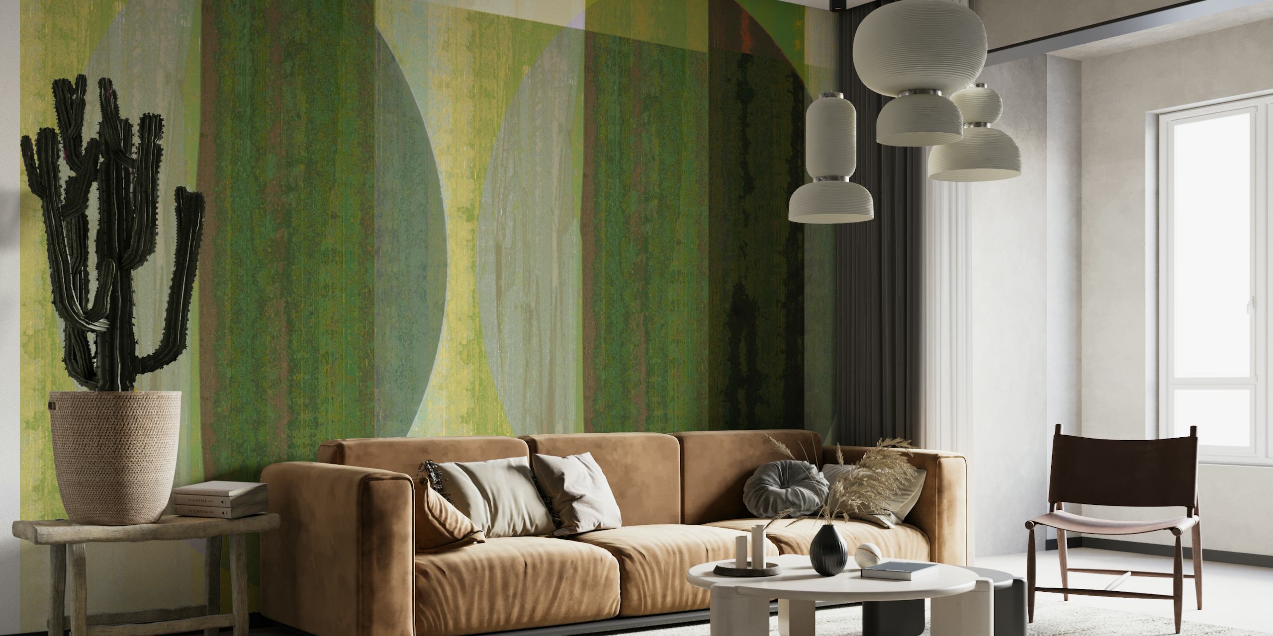 Carta da parati Mid Century Bauhaus Green in una stanza