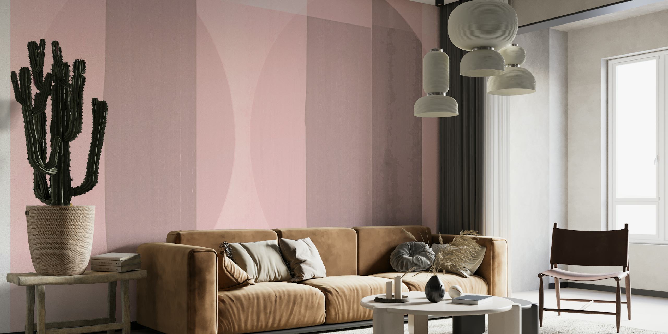 Pastel-colored geometric shapes wall mural with mid-century Bauhaus inspiration