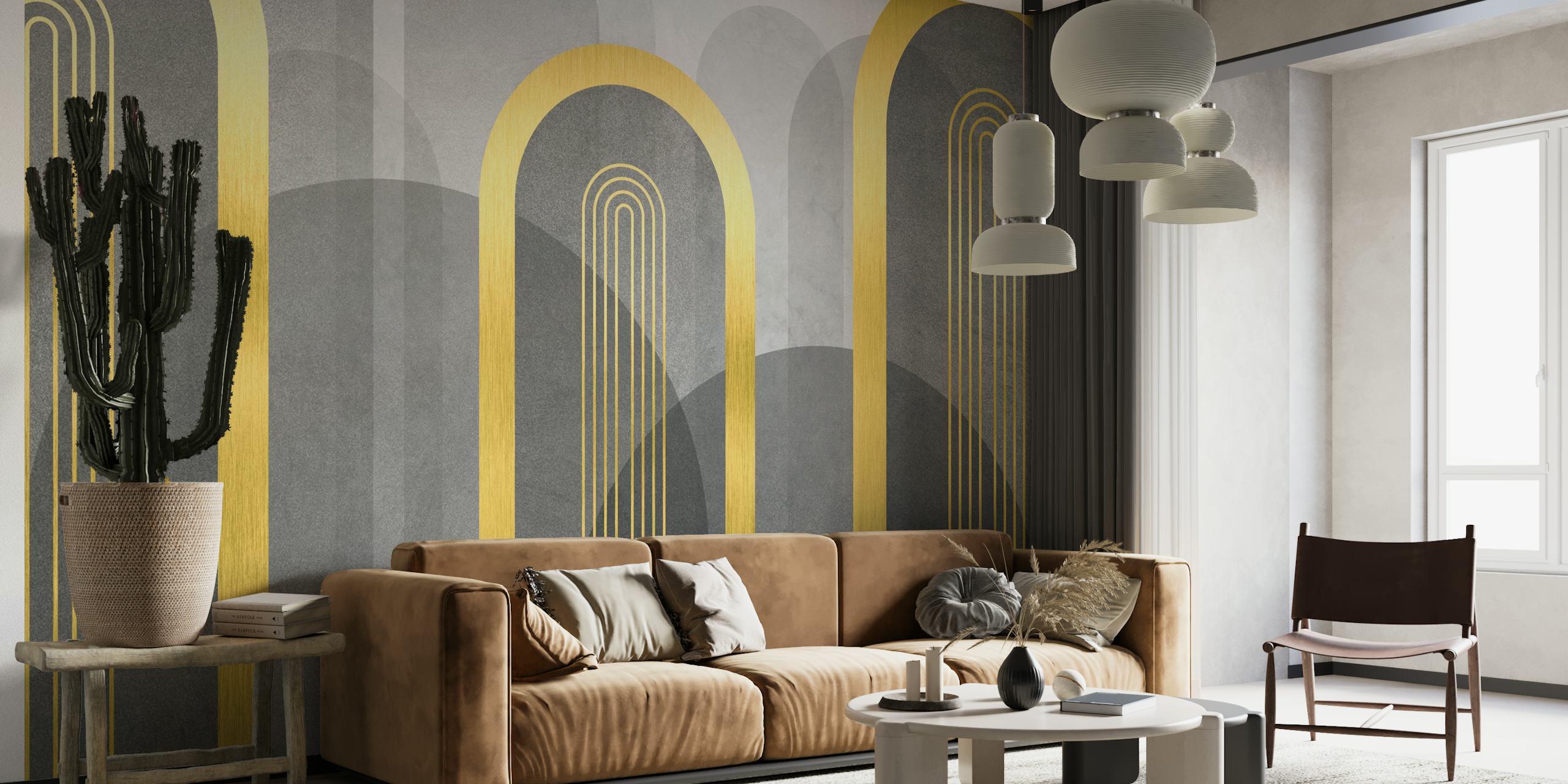 Gold arches and grey curved shapes wall mural