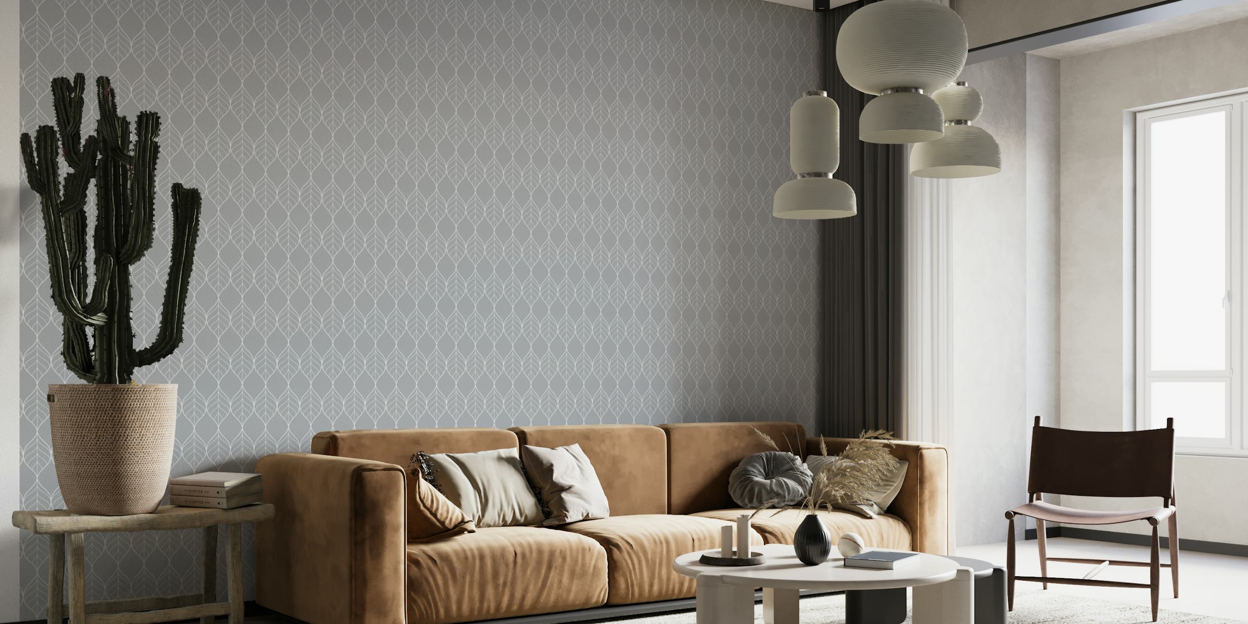 Papel pintado Soft Grey Leaves en una habitación