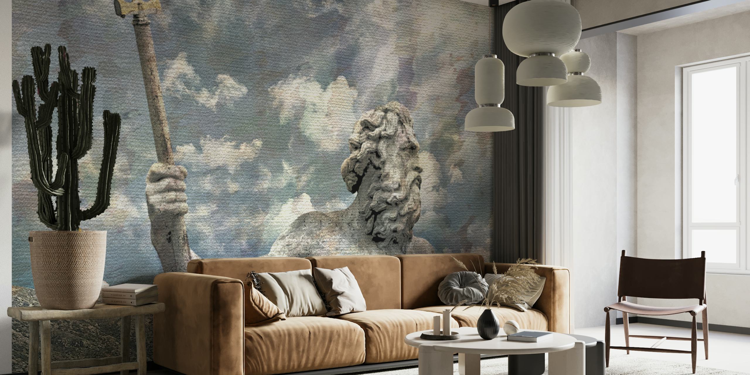 Papier peint mystique Poséidon avec le dieu de la mer et un ciel nuageux