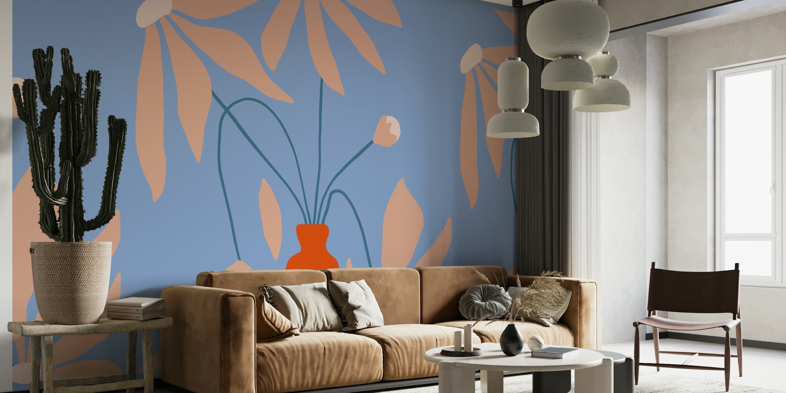 Mid Century Blooms floral wallpaper in a room