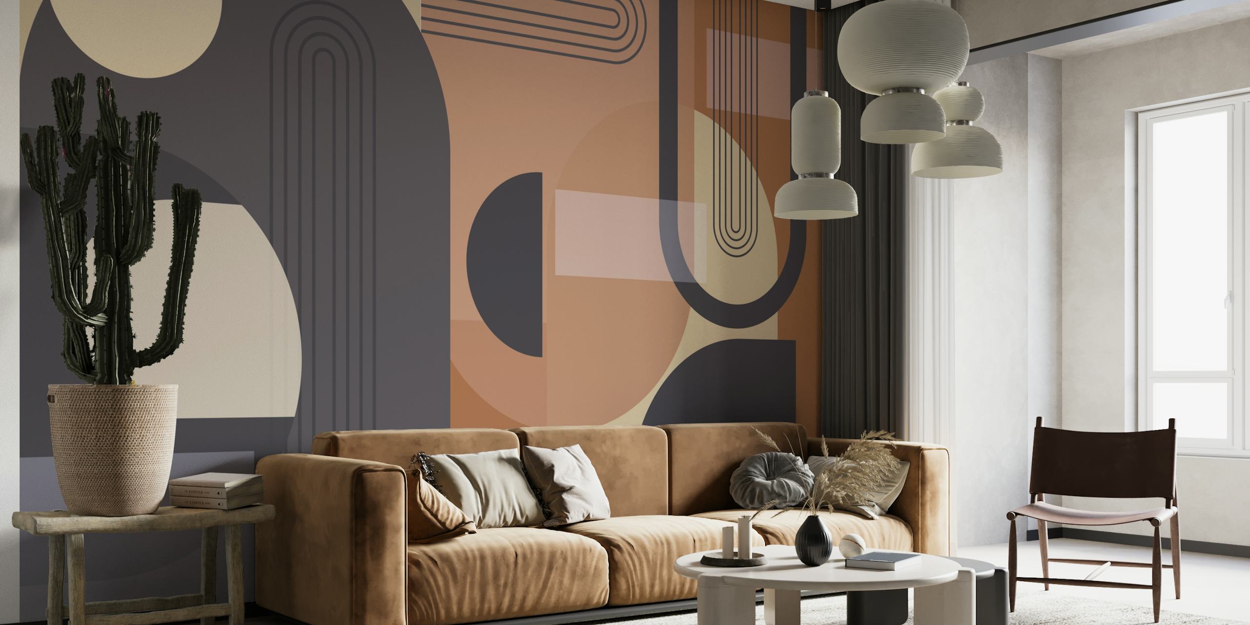 Abstract Arches Burnt Orange Tapete in einem Raum