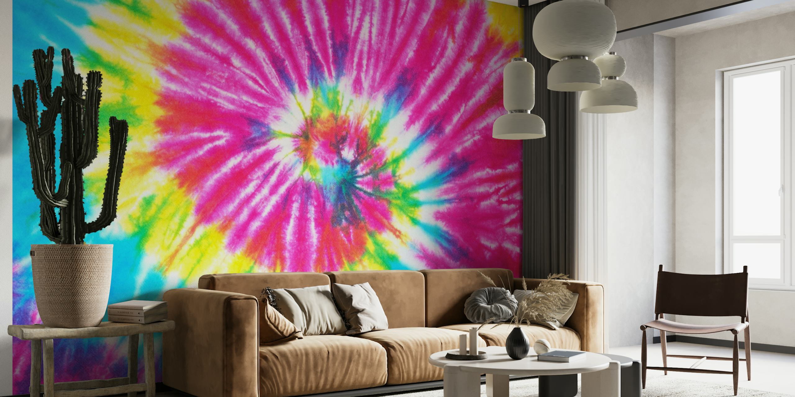 Färgglad rainbow tie-dye virvelmönster väggmålning