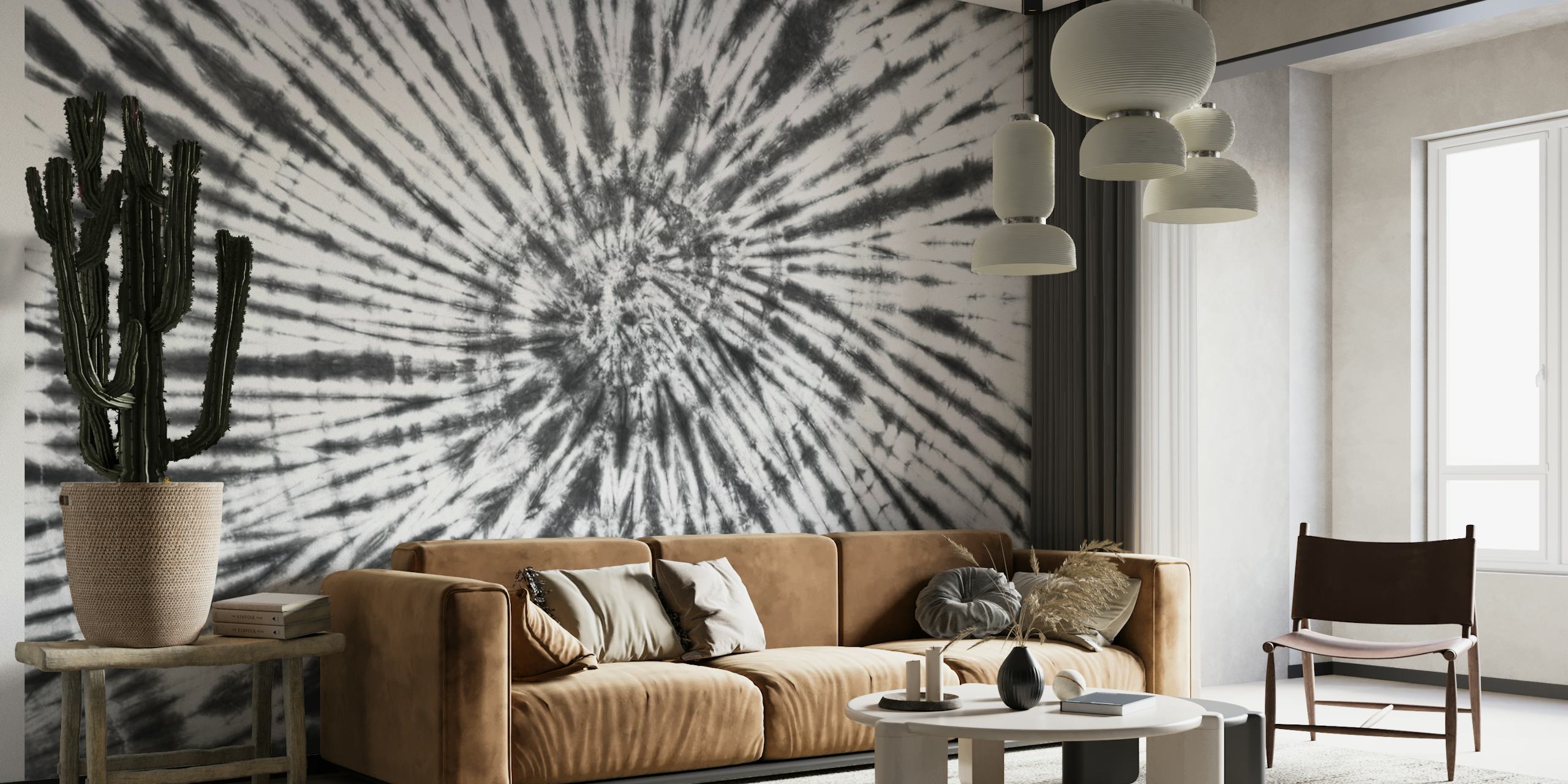 Zwart-witte tie-dye patroon muurschildering