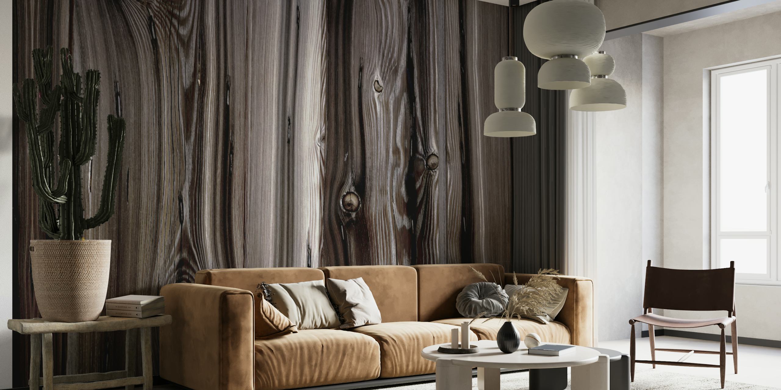 Krupni plan teksture zidnog murala Wooden Nordic Design s detaljnim izgledom drvene daske