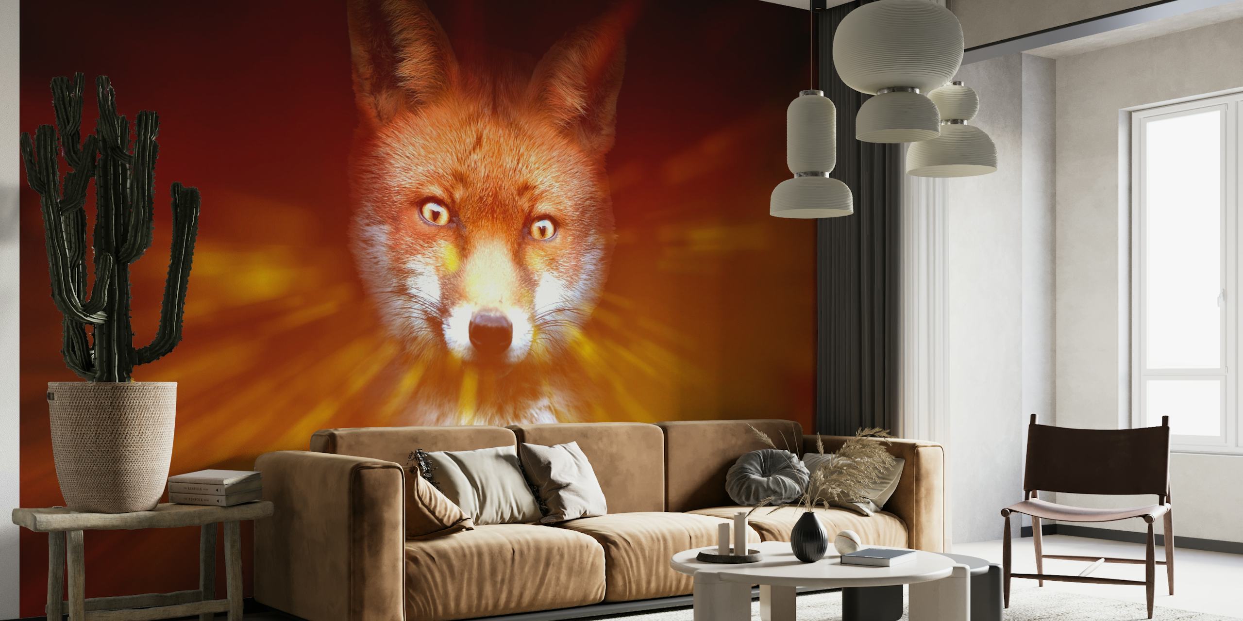 Fox Spirit seinämaalaus mystisellä auralla ja lämpimällä hehkulla