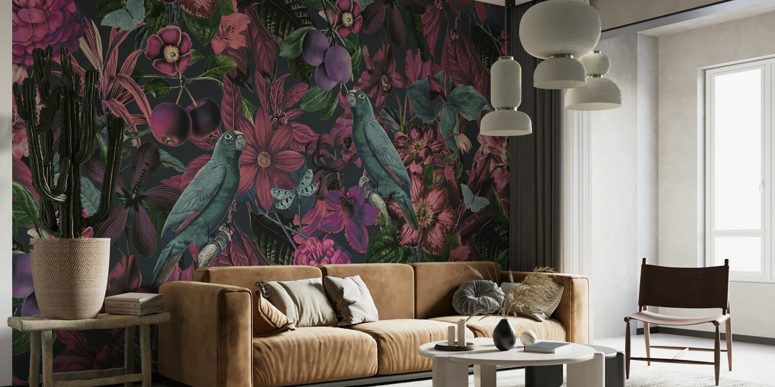 Burgundy Flower Jungle wallpaper