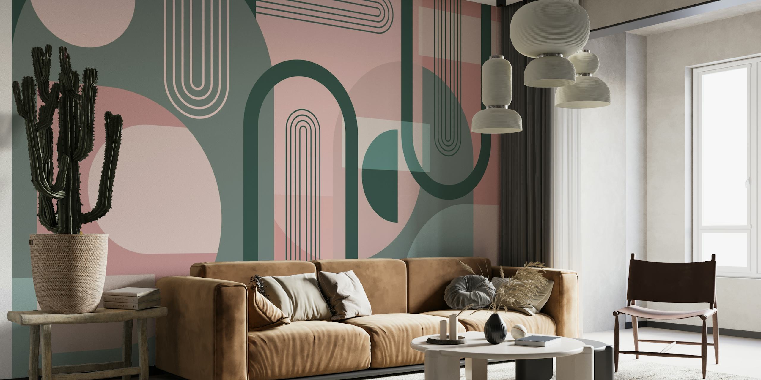 Abstract Mid Century PinkGreen ταπετσαρία
