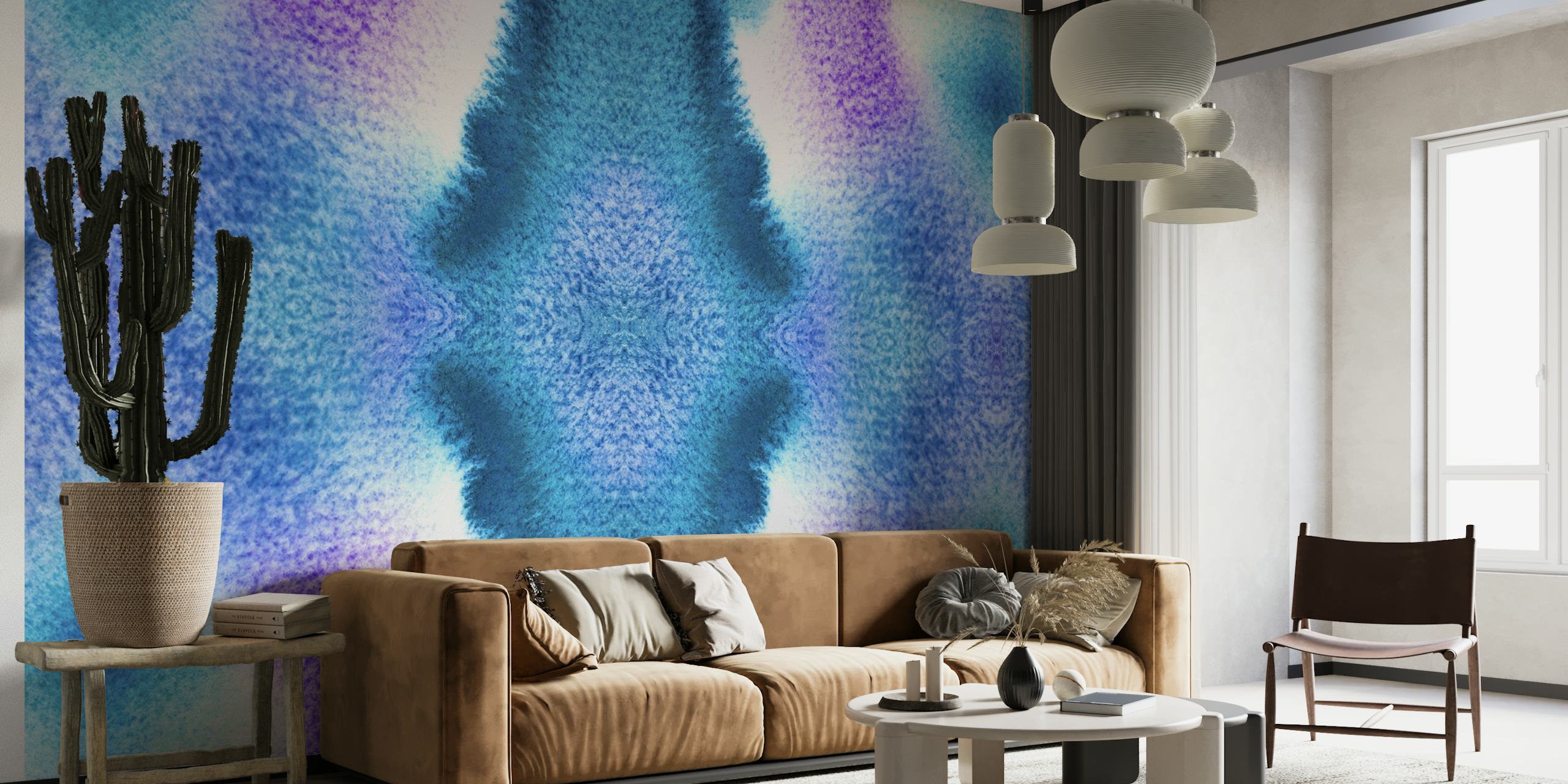 Tie dye-mönster i turkos och lila väggmålning