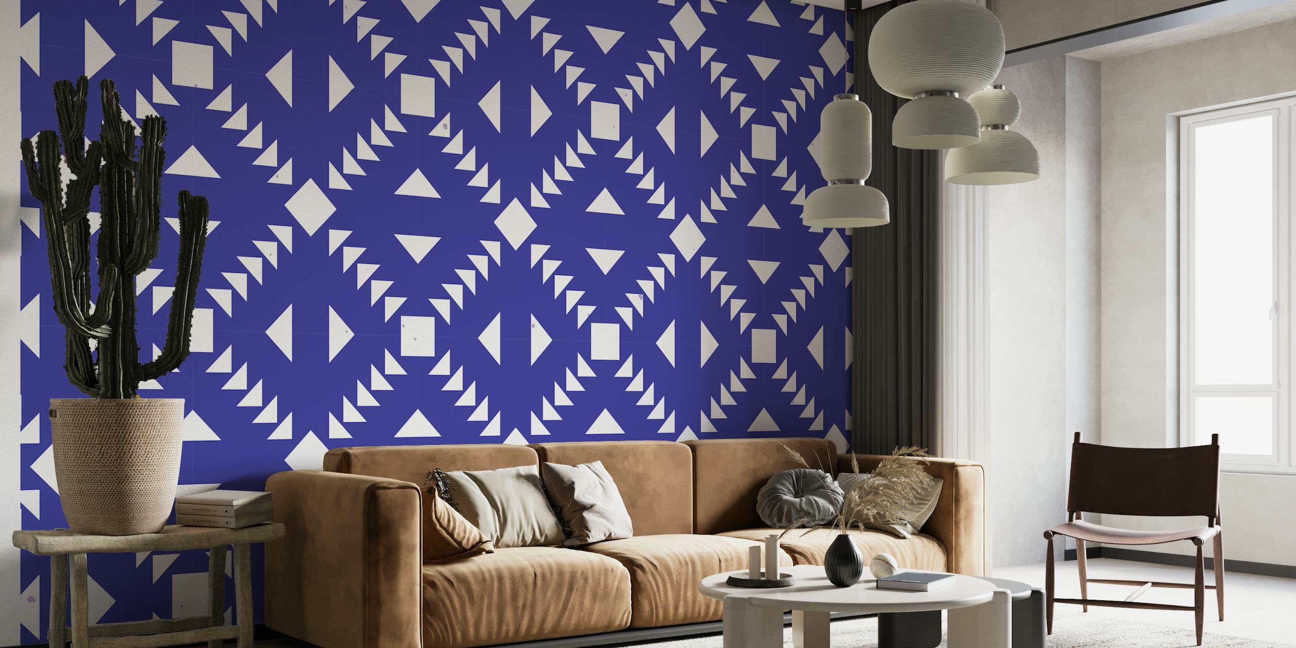Navy blue tiles minimalist wallpaper in interior