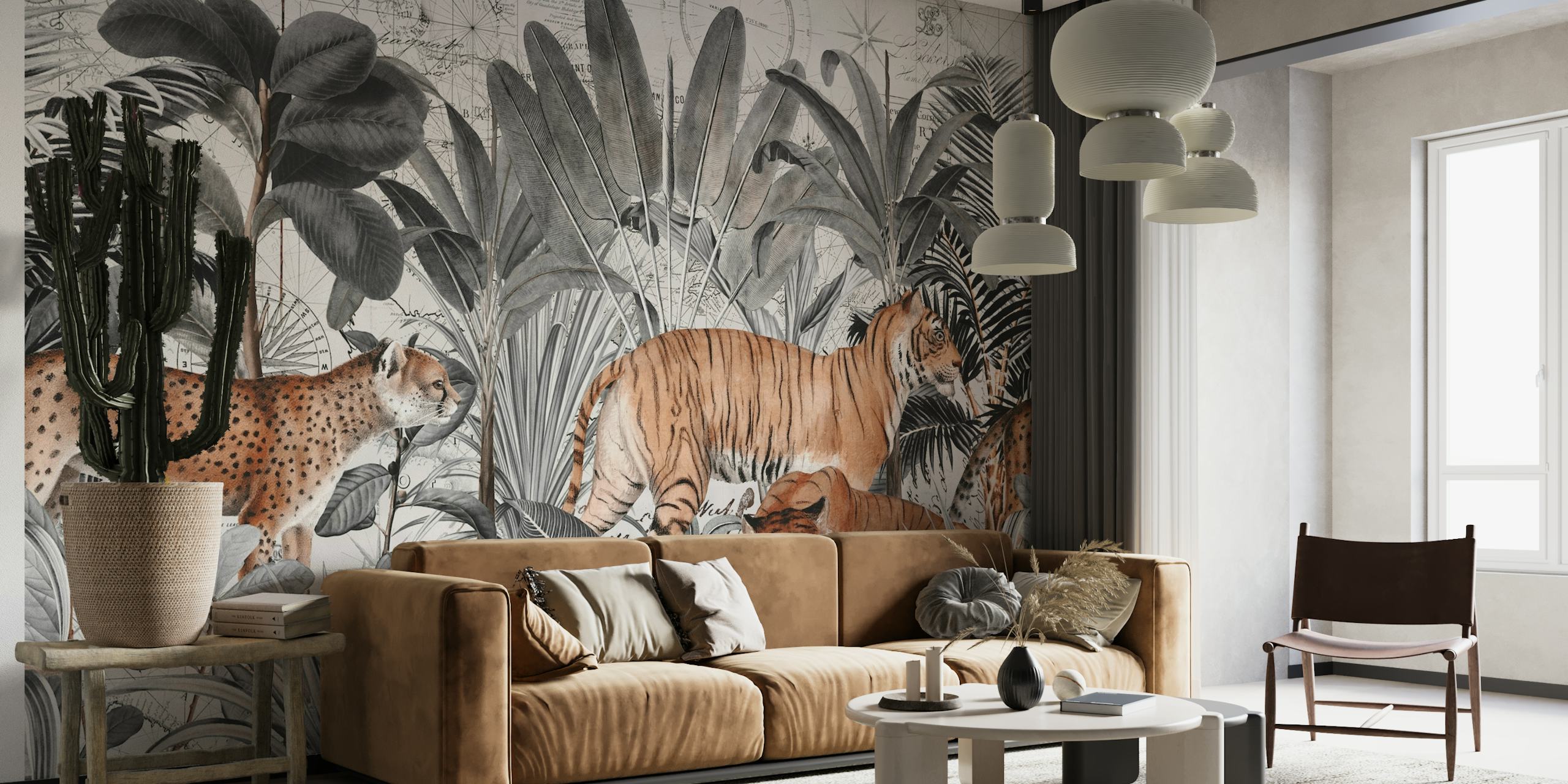 Vintage Tiger Jungle papel de parede
