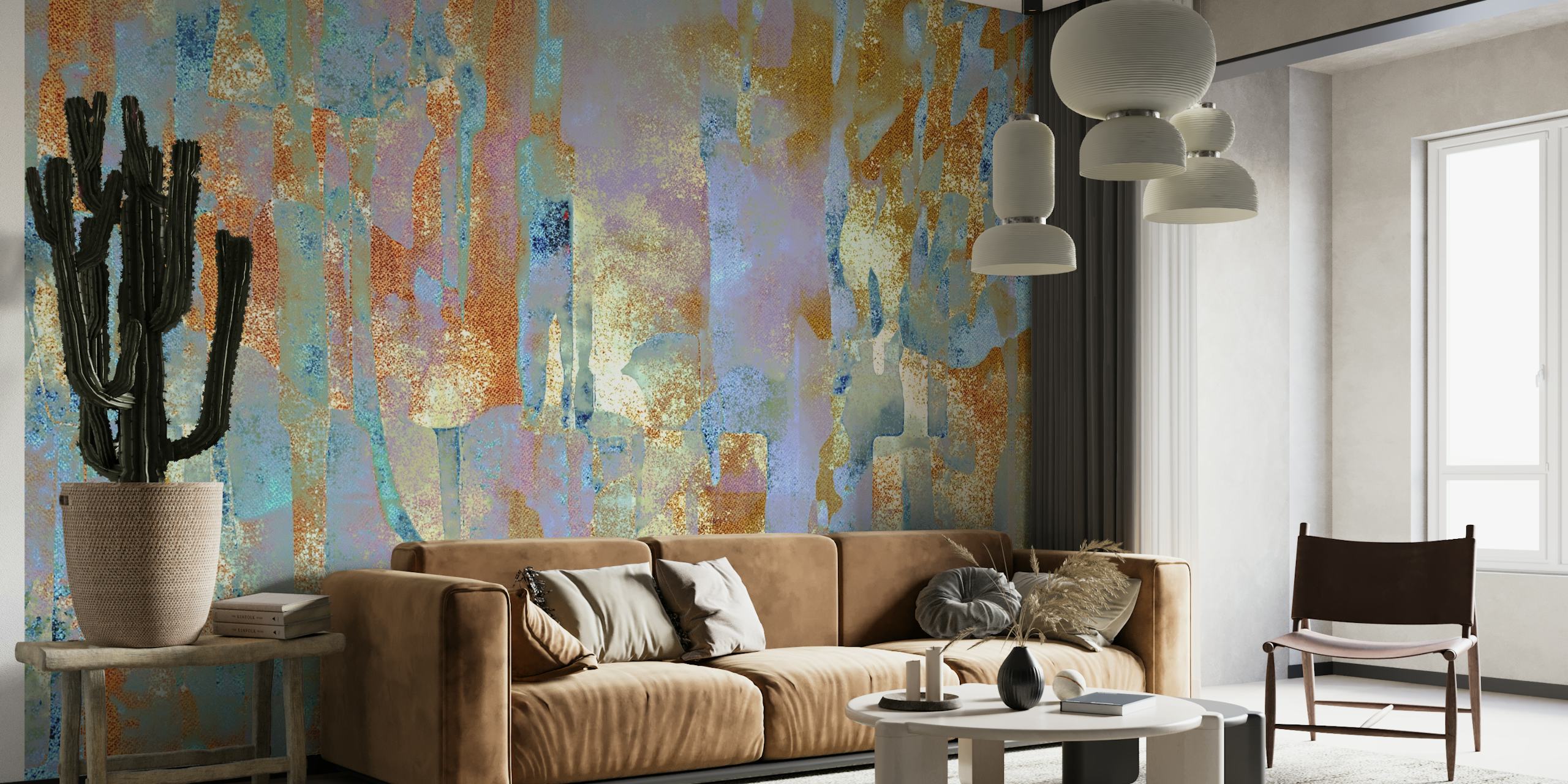 African Dye on Mud Cloth inspired wall mural with rich textures and earthy tones