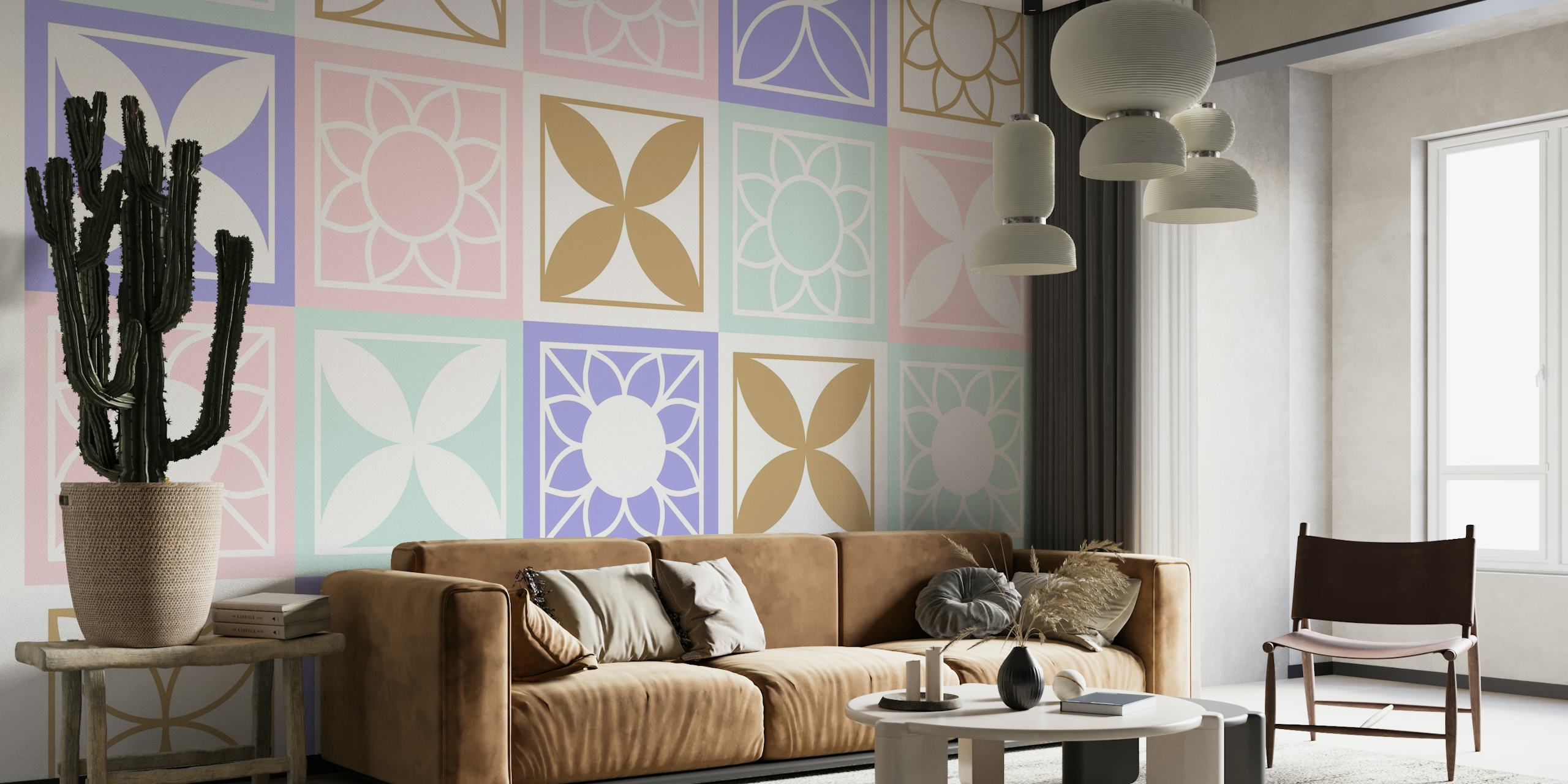 Soft Pastel Floral Mosaic papel de parede