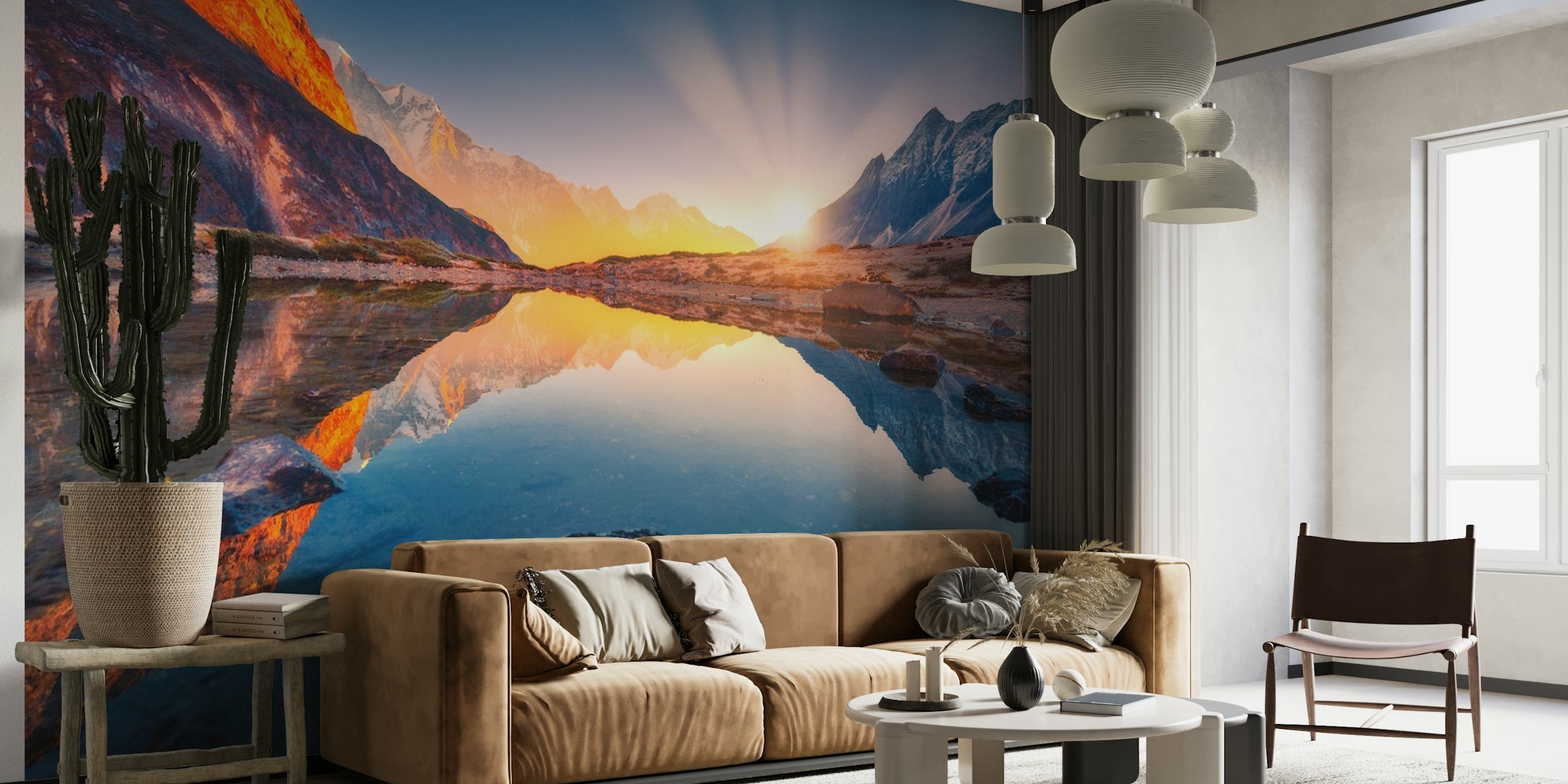 Mountain landscape with vibrant colors and reflections wallpaper