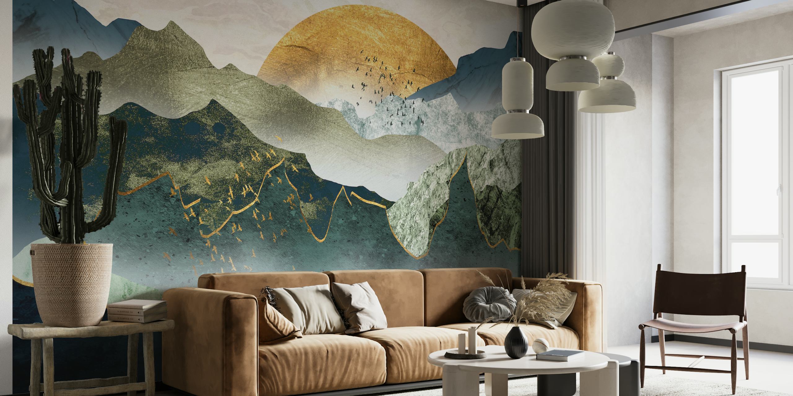 Zidna obloga Green golden mountains u sobi