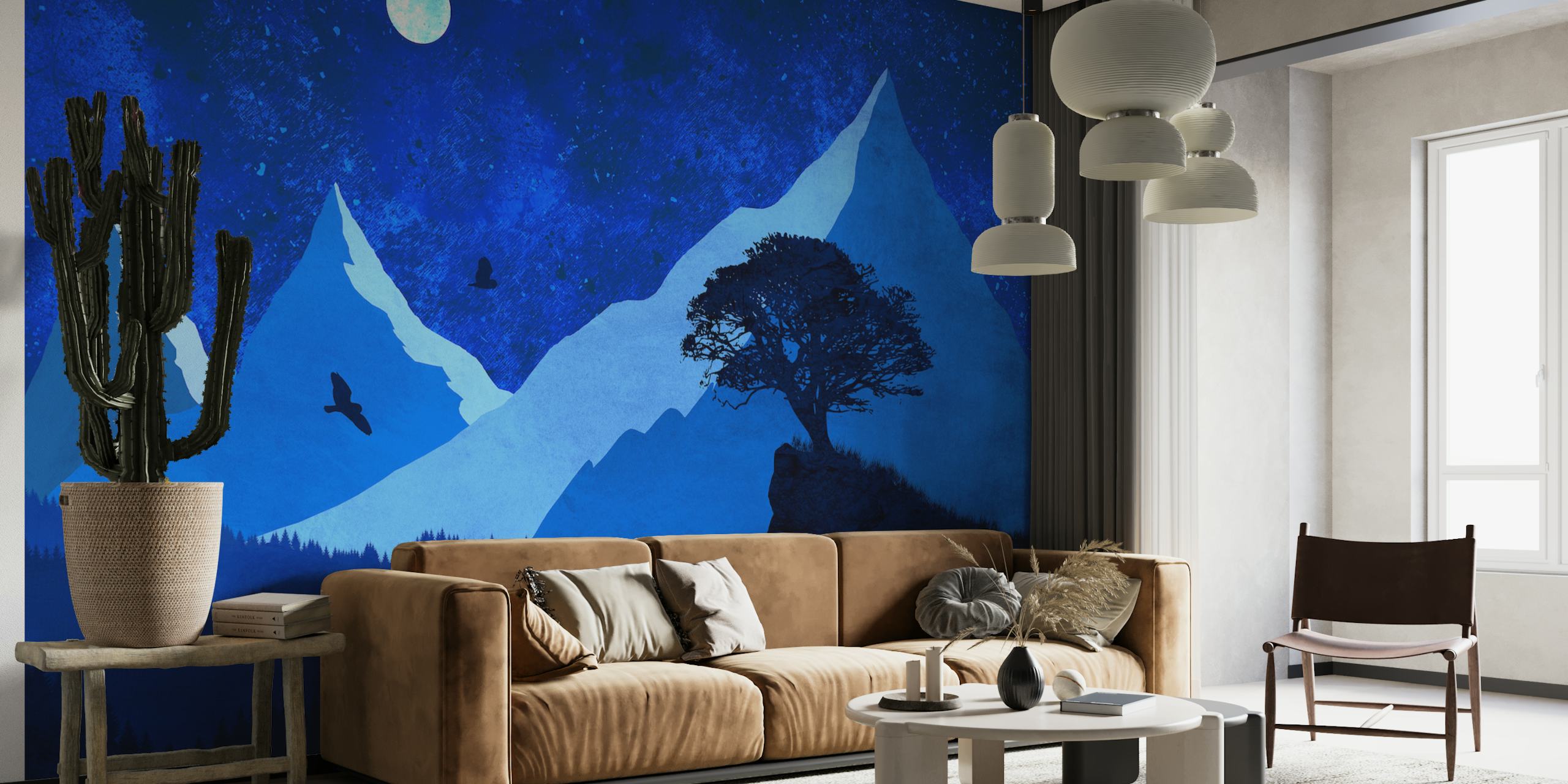 Carta da parati Blue Owls night in una stanza