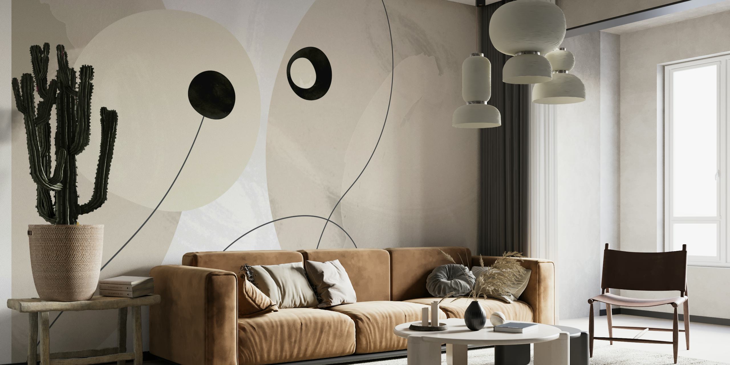 Abstract beige and black circles minimalist wallpaper