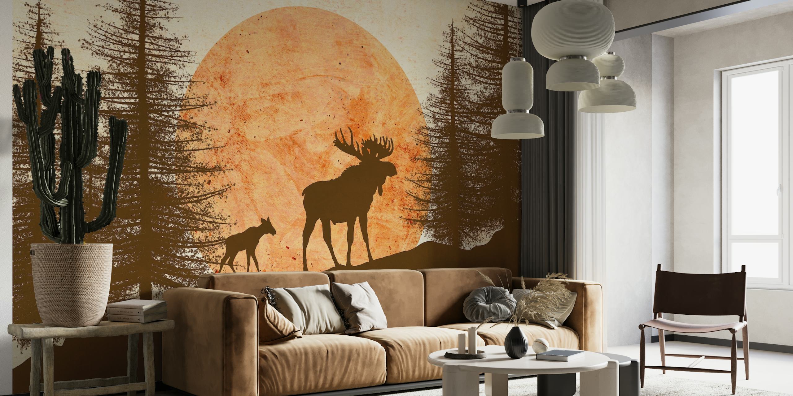 Mother moose and her cub wallpaper