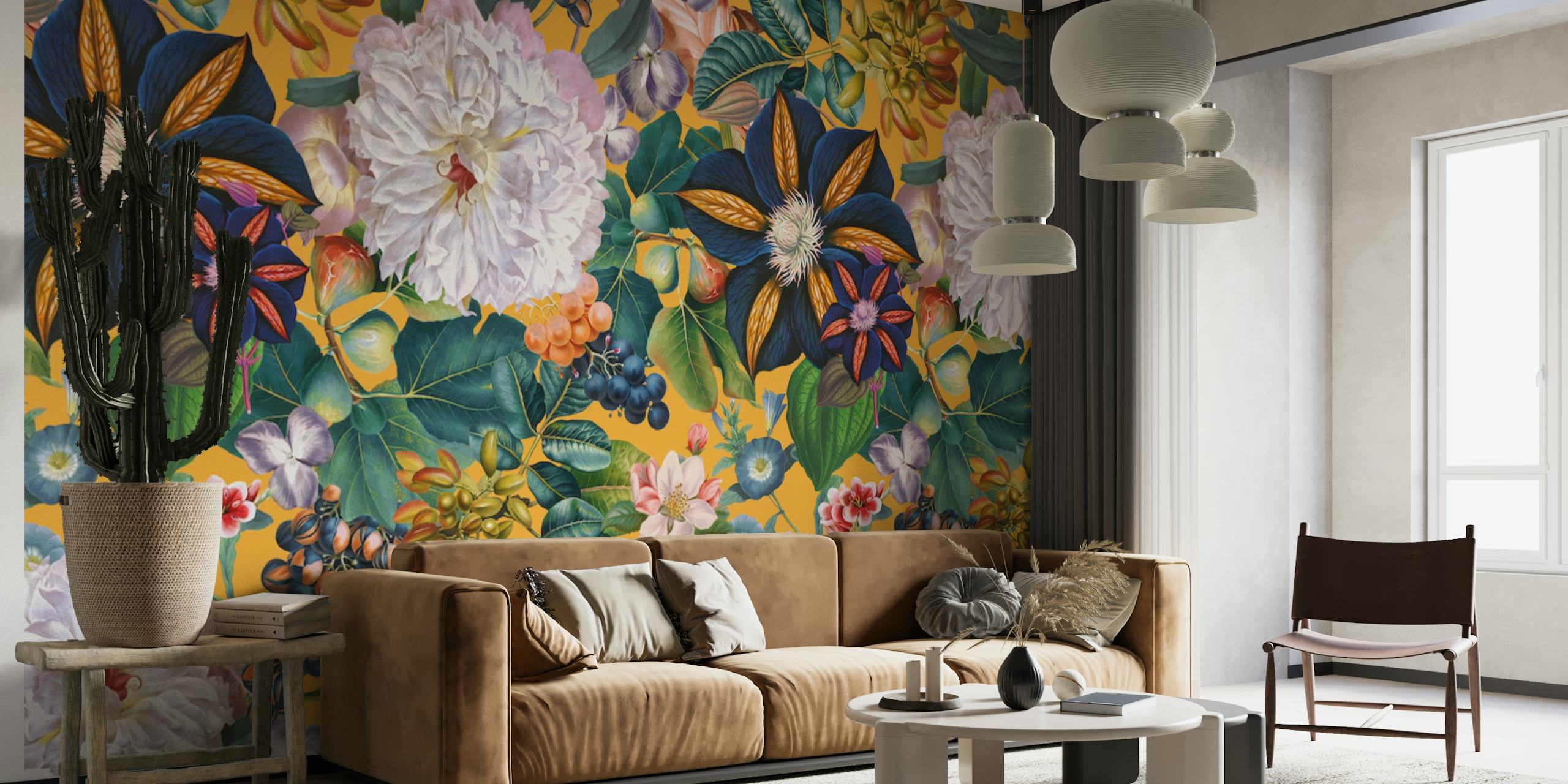 Blomster tapetdesign i et rum